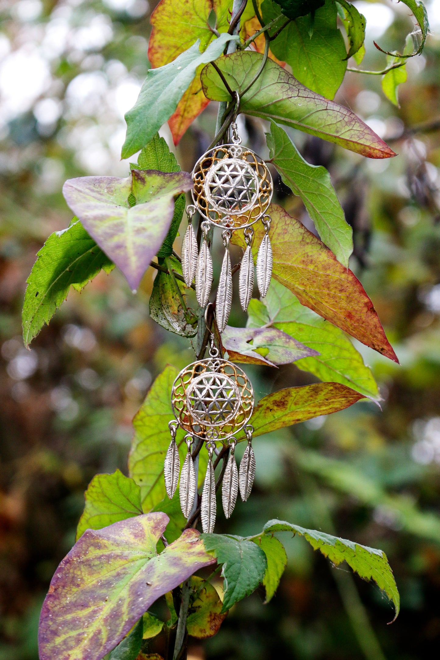 Flower of Life Dreamcatcher Earrings Liquid Fire Mantra