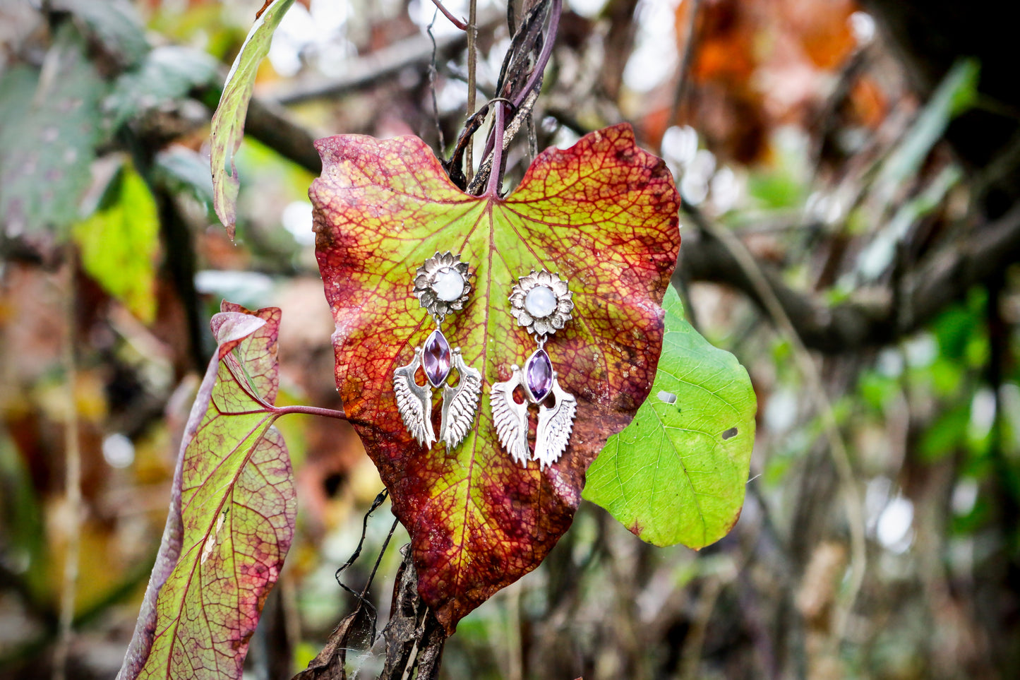 Lotus Wing Post Earrings Liquid Fire Mantra