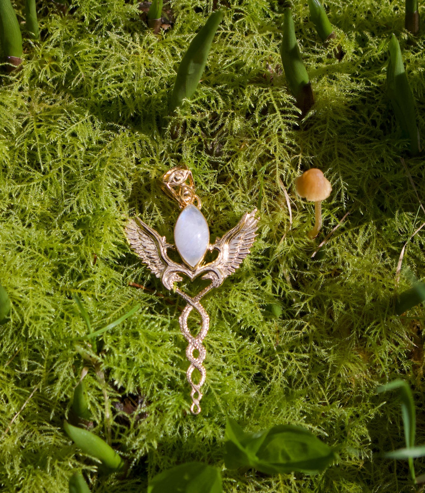 Caduceus Pendant - 24K Gold Plated Liquid Fire Mantra