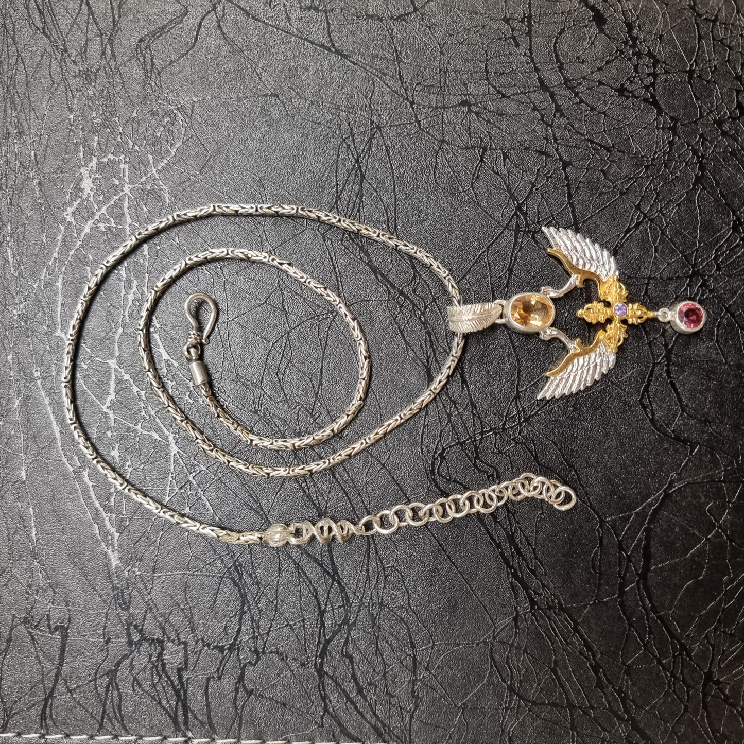 Byzantine Chain 2mm Sterling Silver Liquid Fire Mantra