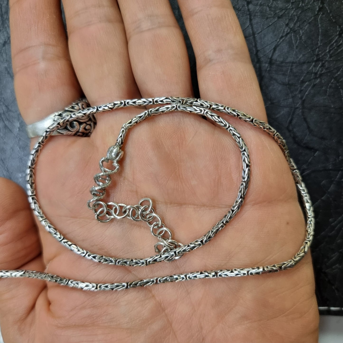 Byzantine Chain 2mm Sterling Silver Liquid Fire Mantra