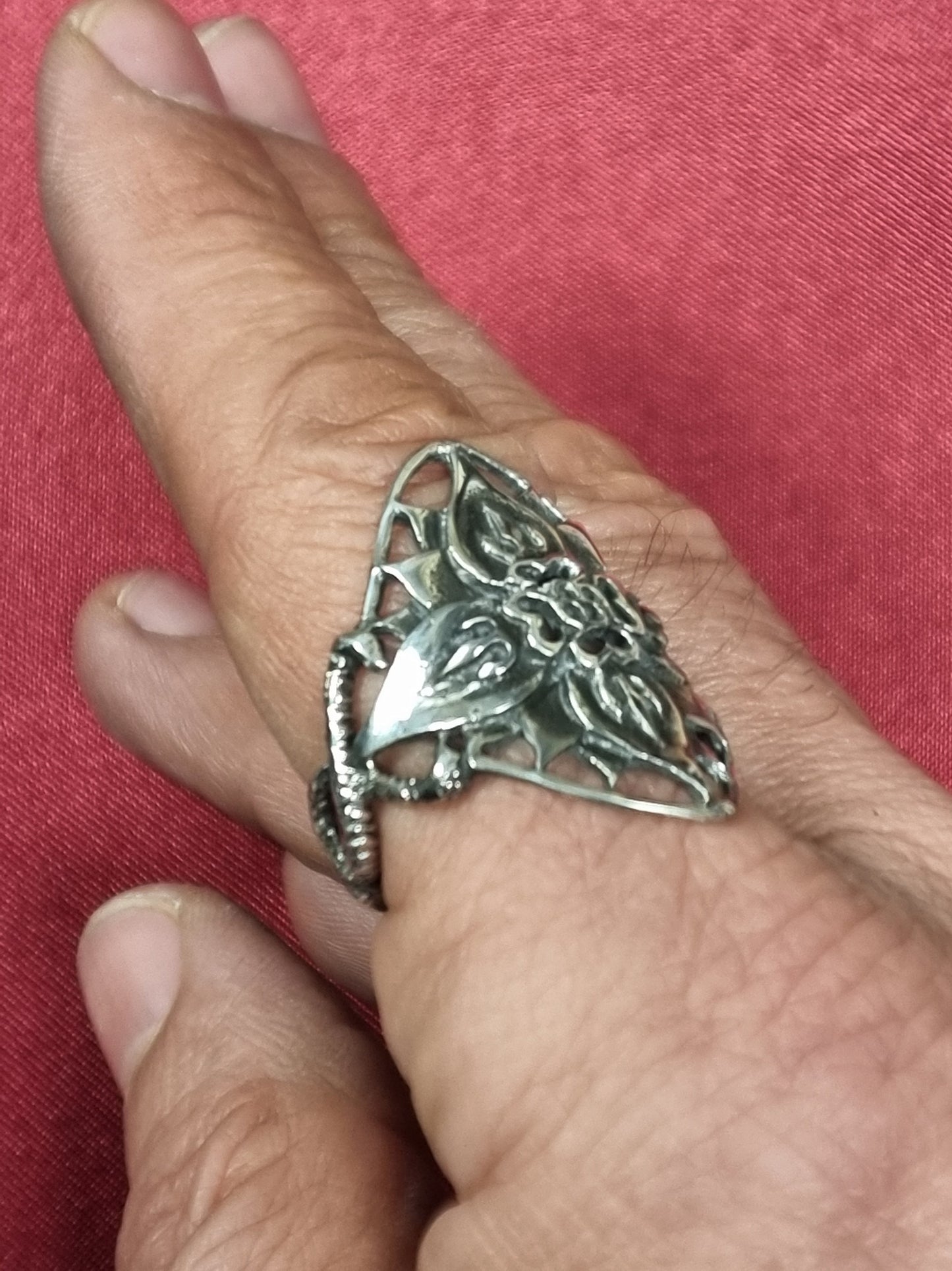 Vajra Caduceus Ring - Sterling Silver Liquid Fire Mantra