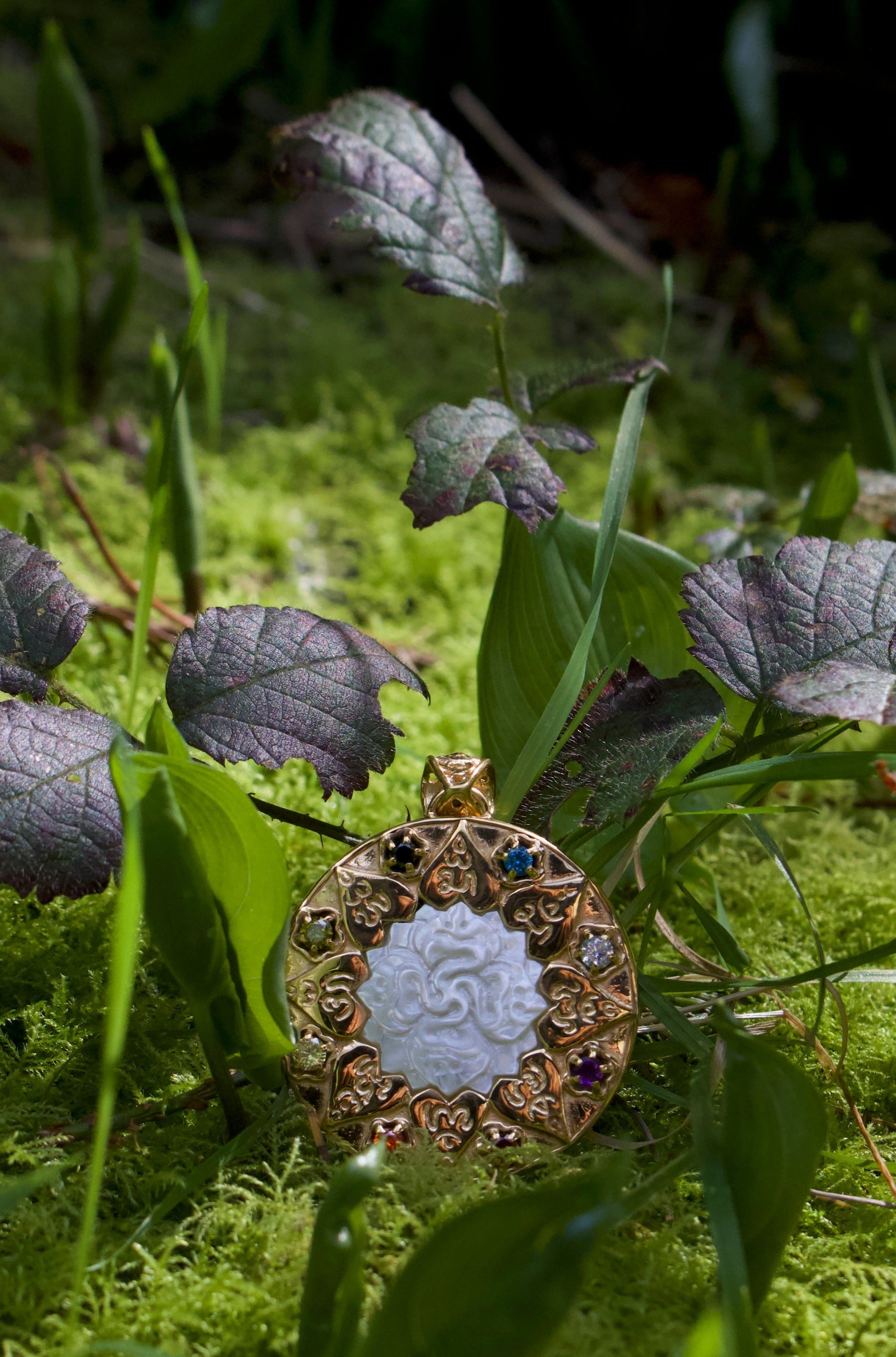 Compass of Love Pendant - 24K Gold Plated - Light Mother of Pearl Liquid Fire Mantra