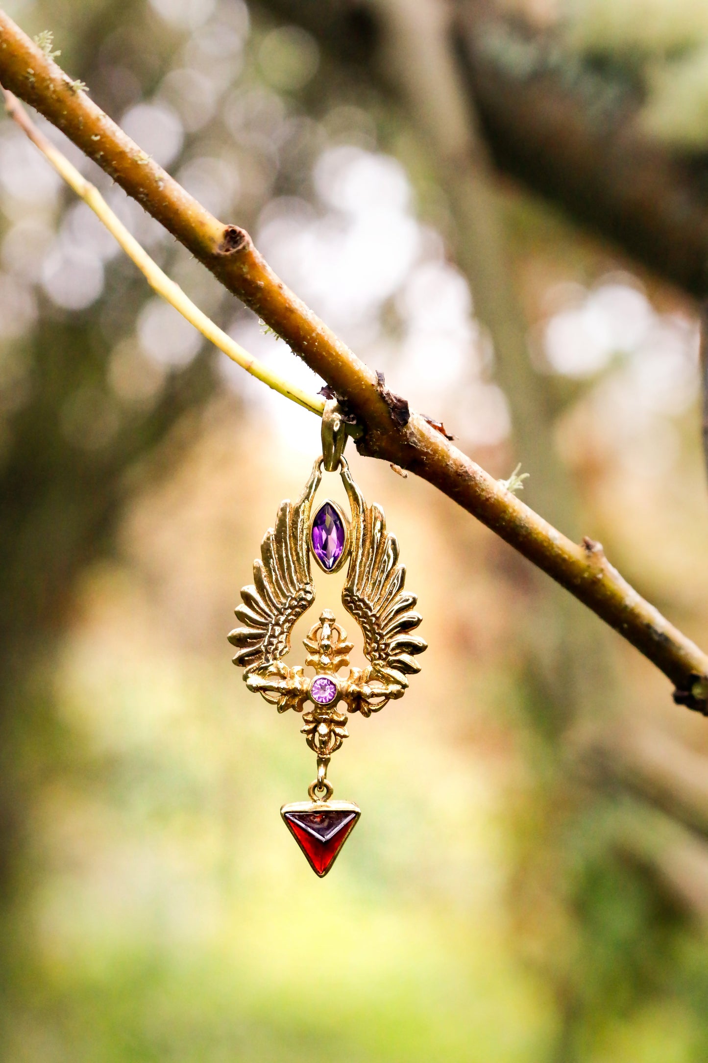 Flying Vajra Pendant - Brass Liquid Fire Mantra