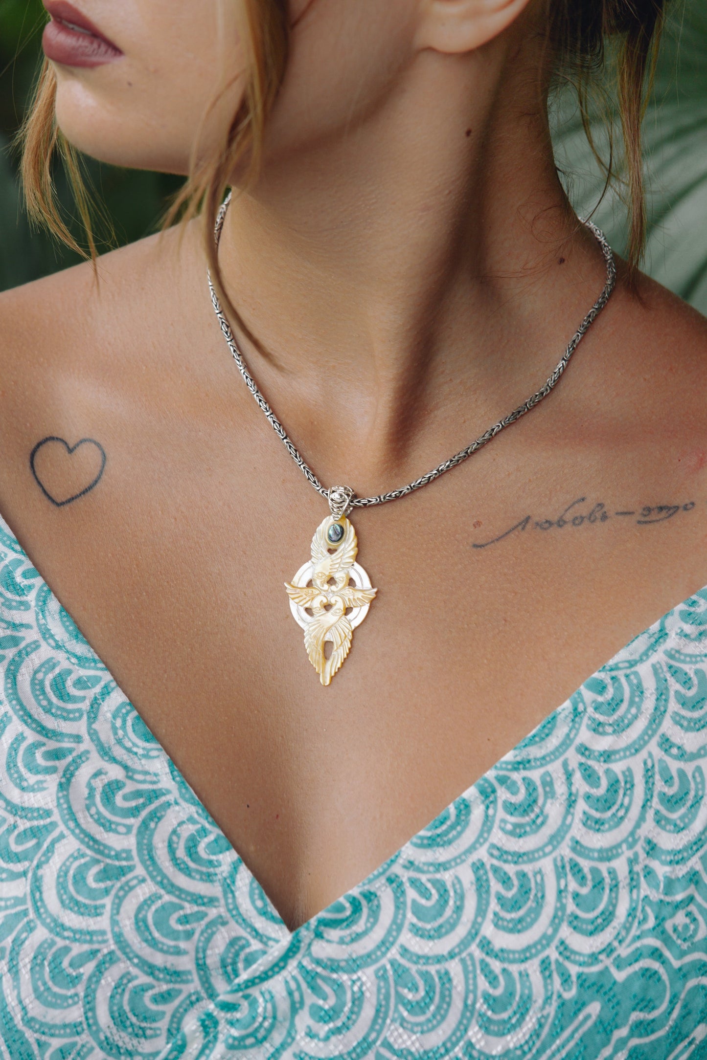Seraphim Ganesha Pendant - Light Mother of Pearl Liquid Fire Mantra