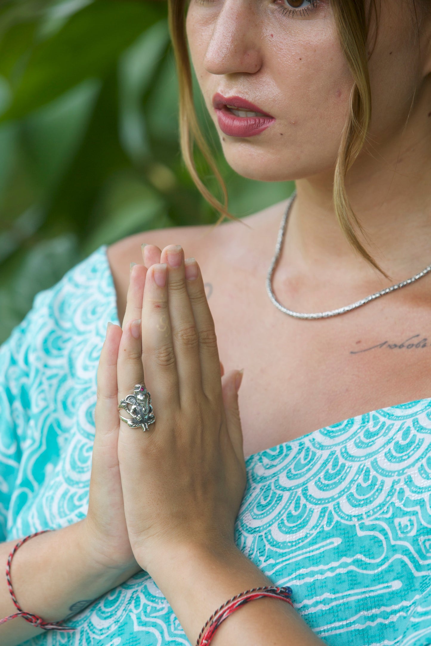 Ganesha Ring - Small - Sterling Silver - Ruby Liquid Fire Mantra