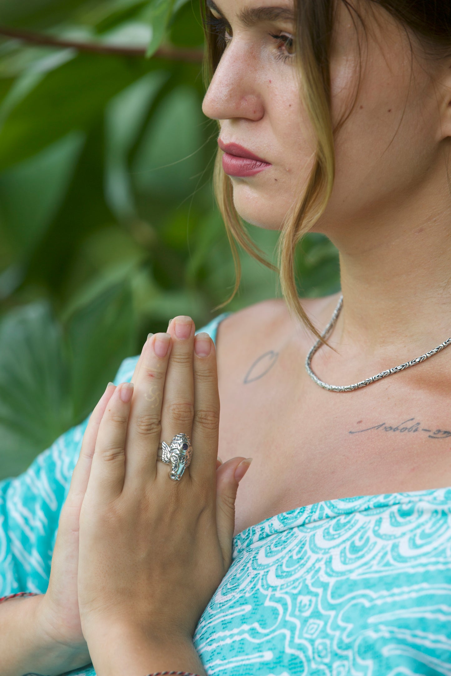 Ganesha Head Ring - Sterling Silver - Amethist