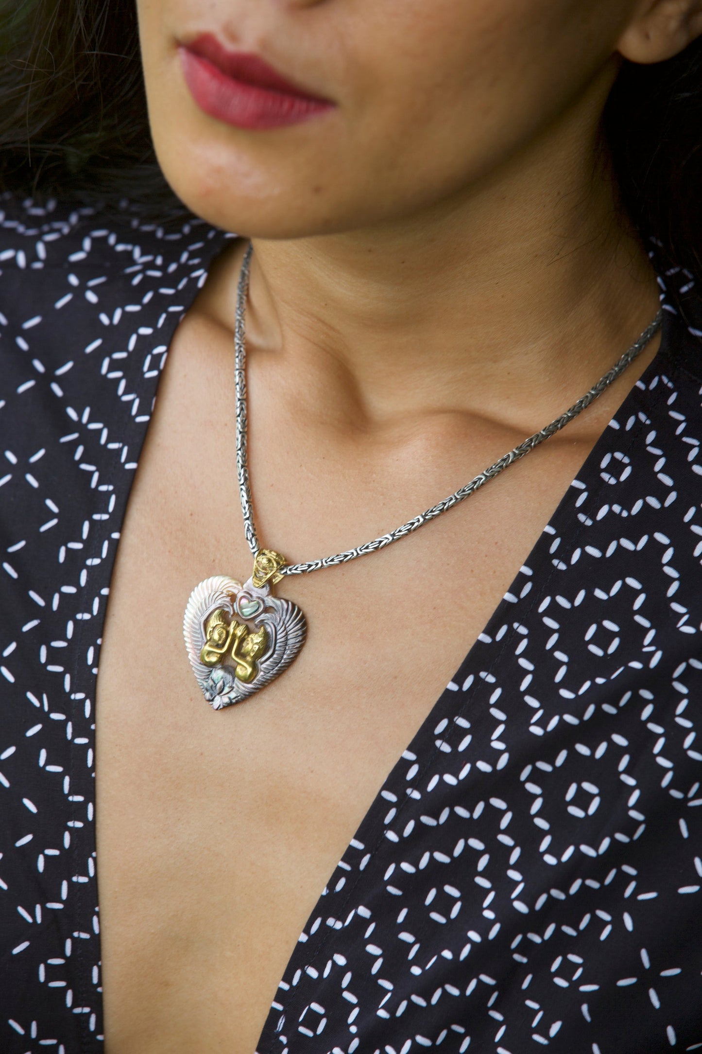Divine Union Pendant - Dark Mother of Pearl Liquid Fire Mantra
