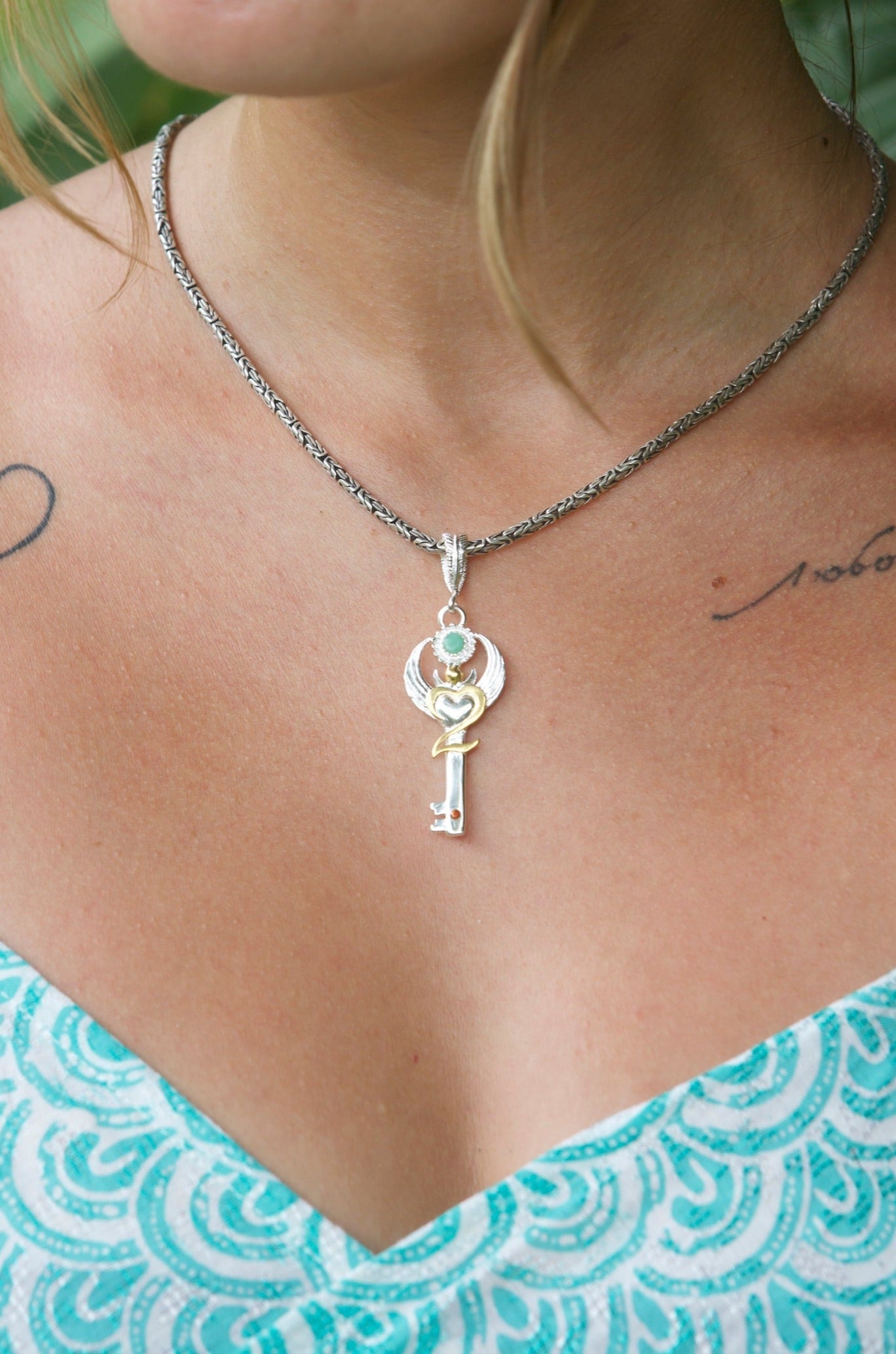 Gratitude Key Pendant - Sterling Silver / 24K Gold Vermeil Liquid Fire Mantra