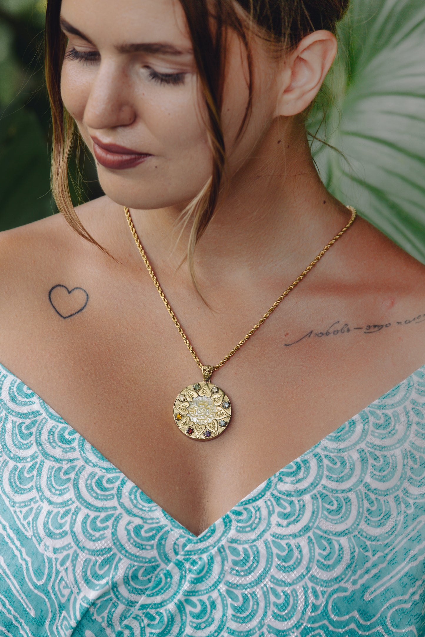 Compass of Love Pendant - Brass - Light Mother of Pearl