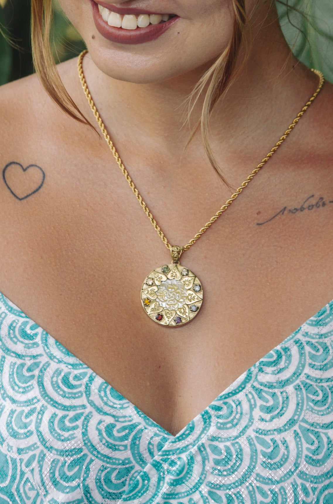 Compass of Love Pendant - Brass - Light Mother of Pearl