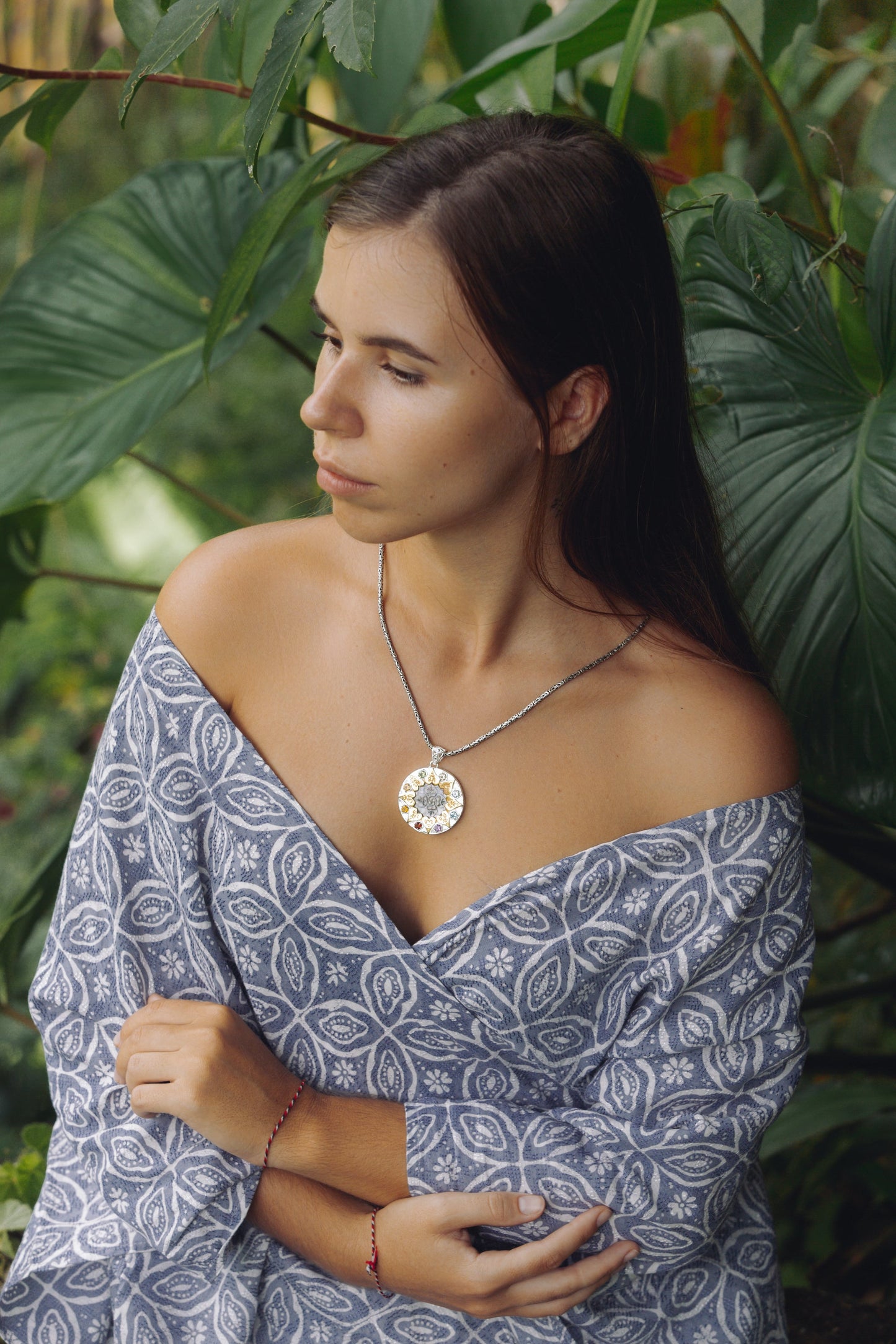 Compass of Love Pendant - Sterling Silver/24K Gold Vermeil-Dark Mother of Pearl Liquid Fire Mantra