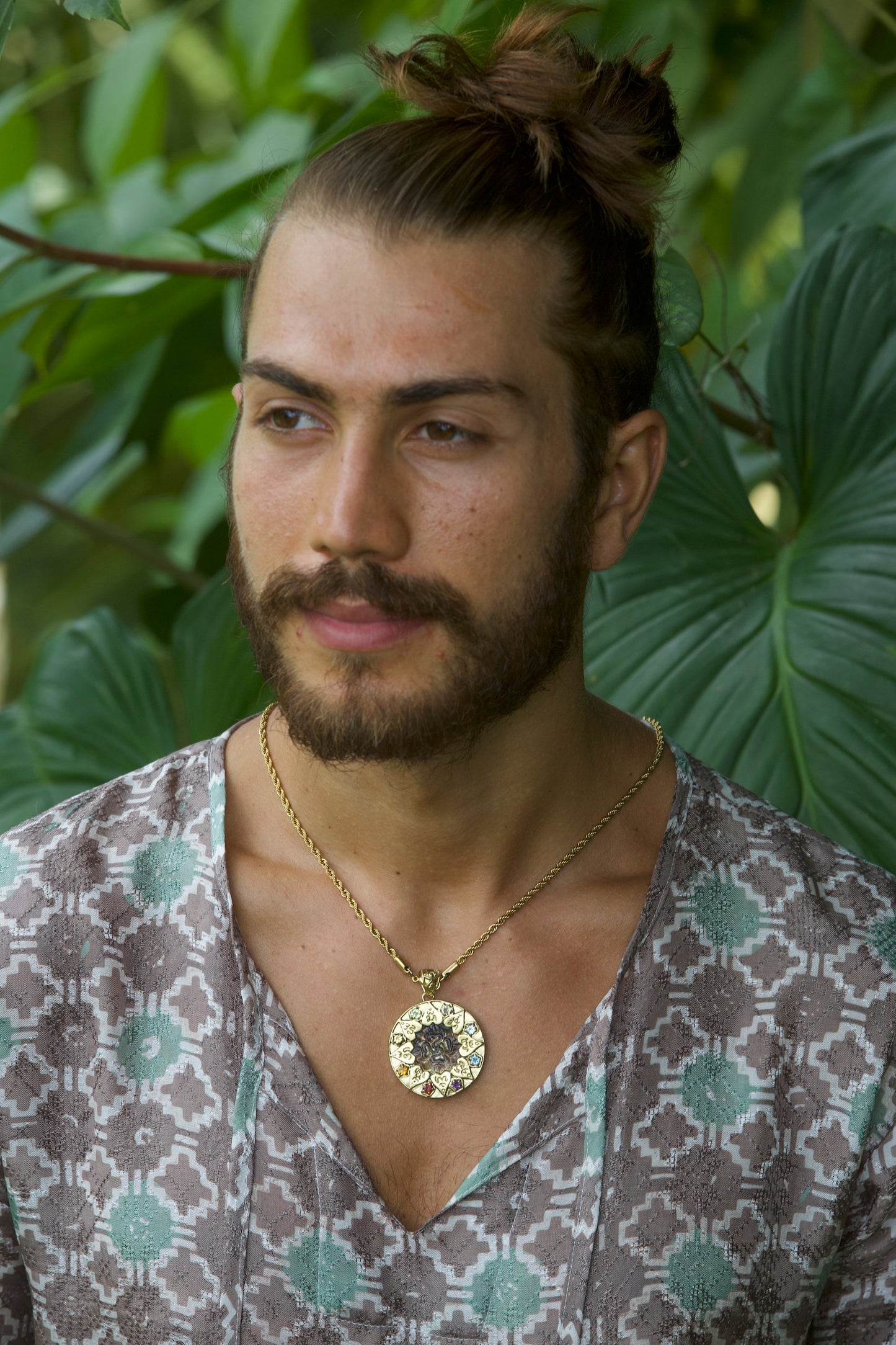 Compass of Love Pendant - Brass - Dark Mother of Pearl Liquid Fire Mantra