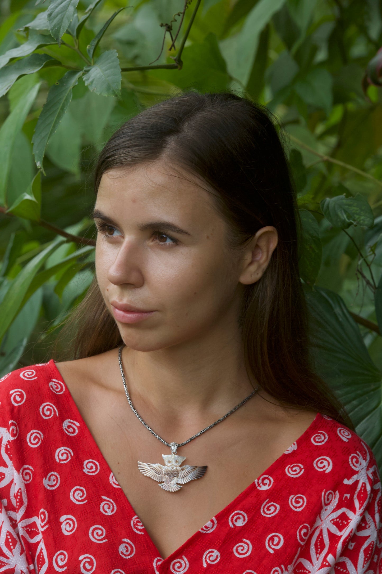 Owl Pendant - Dark Mother of Pearl - Brass Bail Liquid Fire Mantra