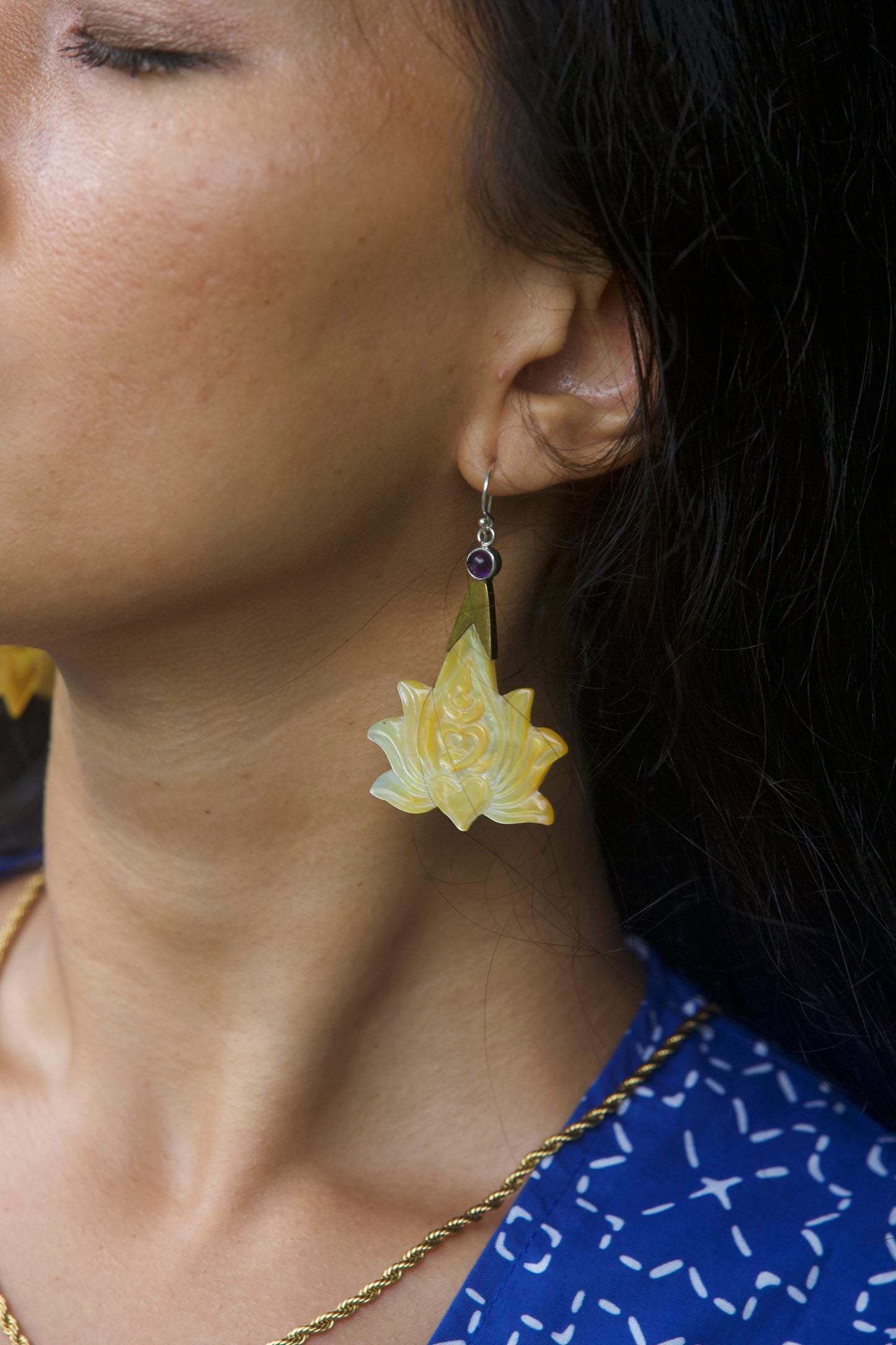 Lotus Om Drop Earrings Liquid Fire Mantra