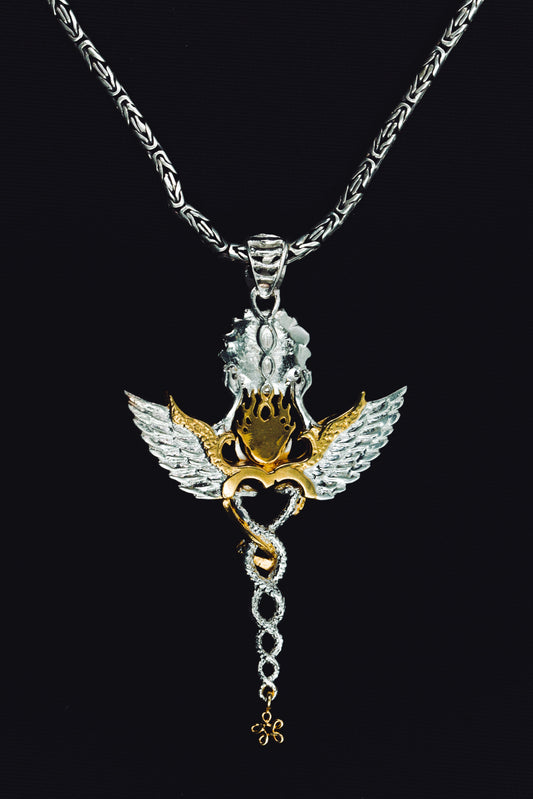 Creation Pendant - Sterling Silver / 24K Gold Vermeil - Rainbow Moonstone Liquid Fire Mantra