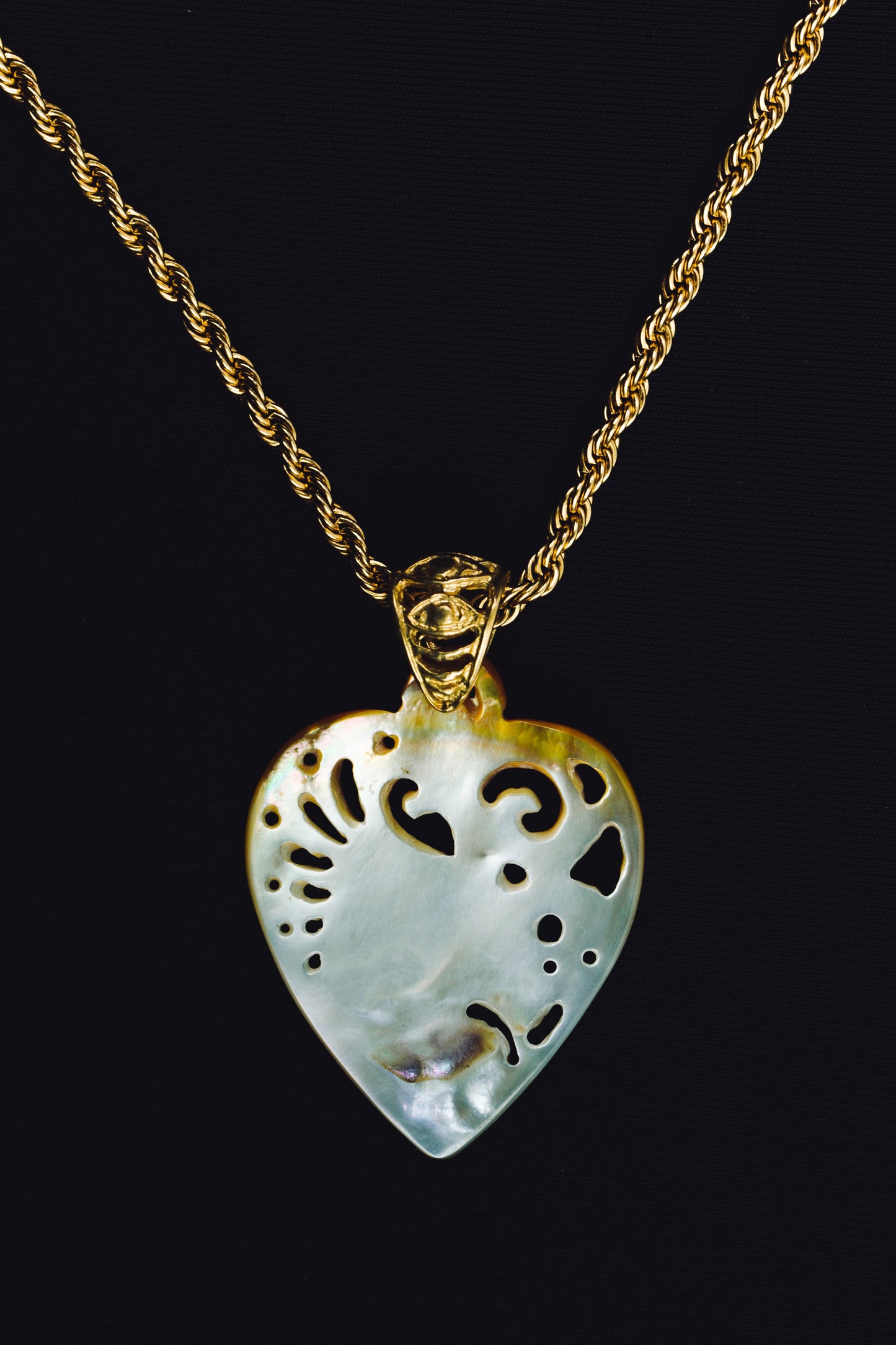 Unicorn Guitar Pick Pendant - Light Mother of Pearl Liquid Fire Mantra