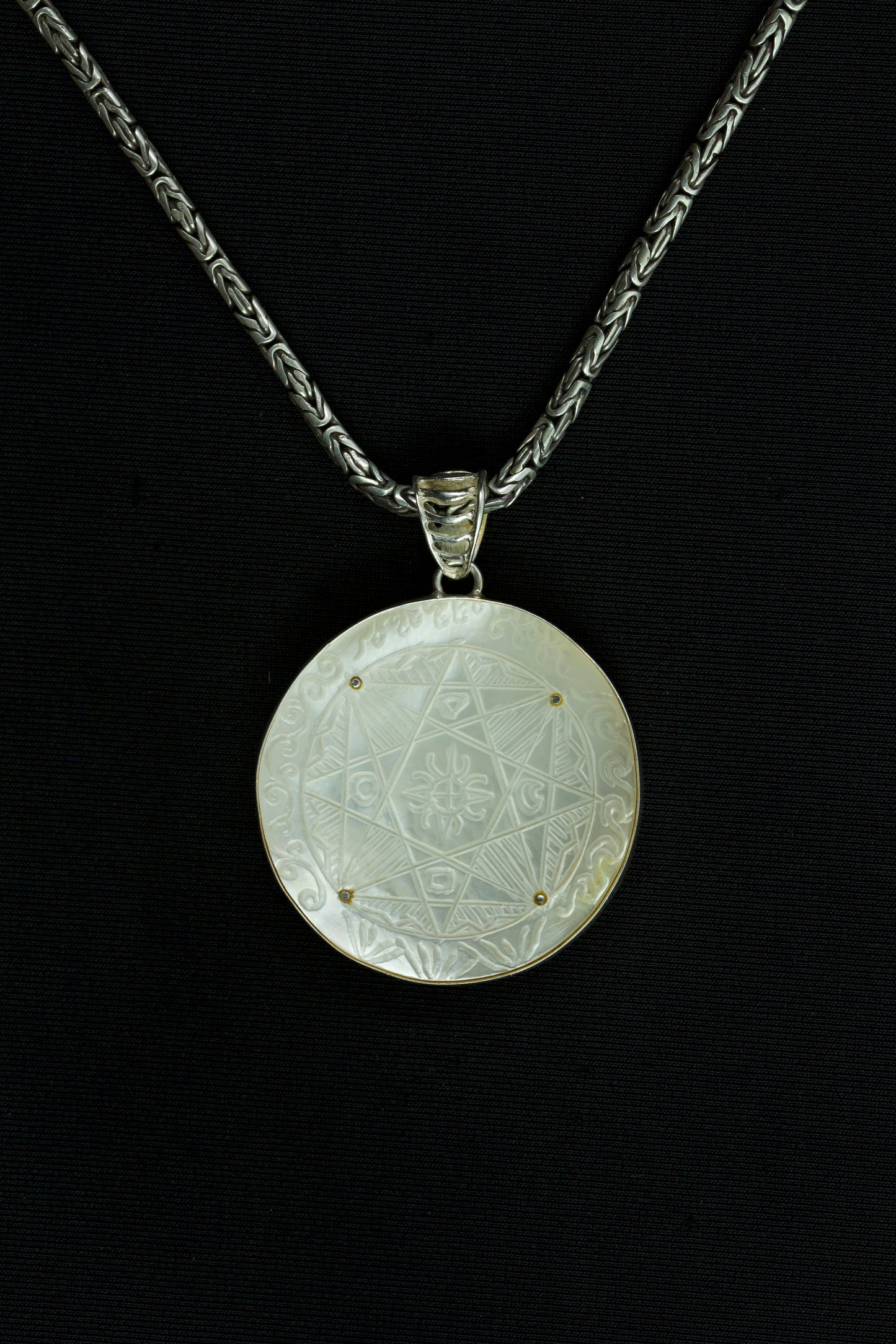 Compass of Love Pendant - Sterling Silver/24K Gold Vermeil - Light Mother of Pearl Liquid Fire Mantra