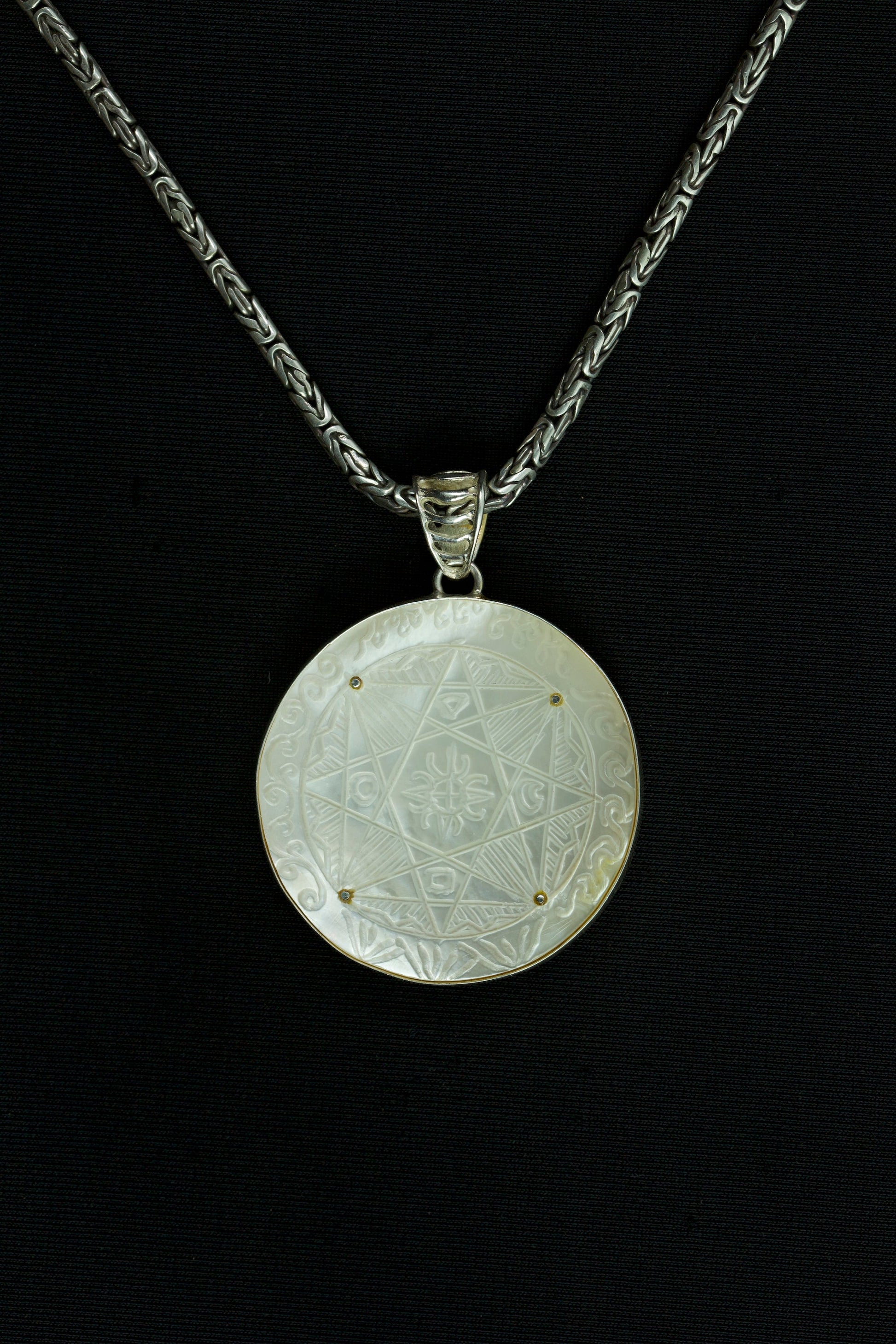 Compass of Love Pendant - Sterling Silver/24K Gold Vermeil - Light Mother of Pearl Liquid Fire Mantra