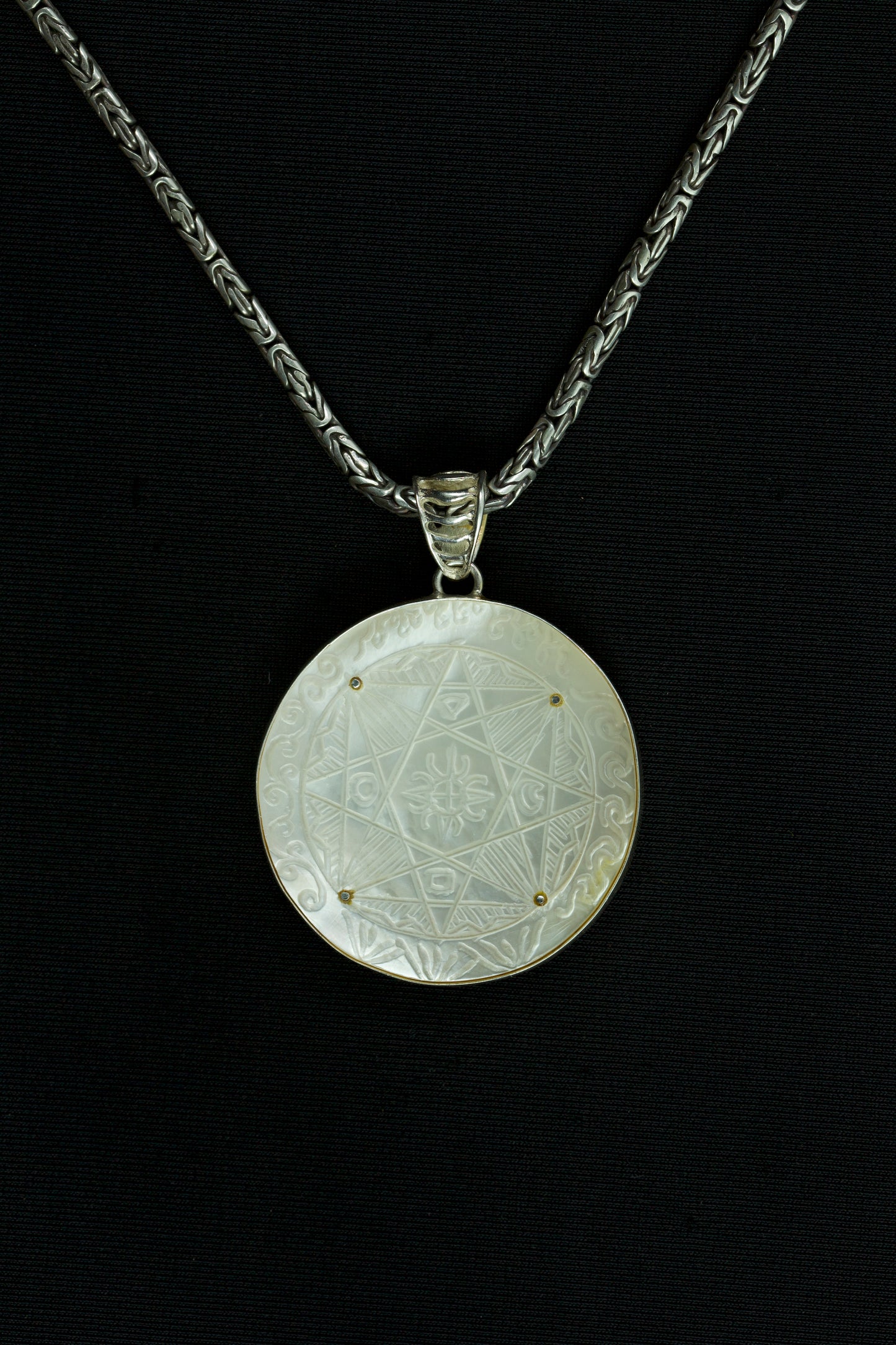 Compass of Love Pendant -Sterling Silver/24K Gold Vermeil-Light Mother of Pearl