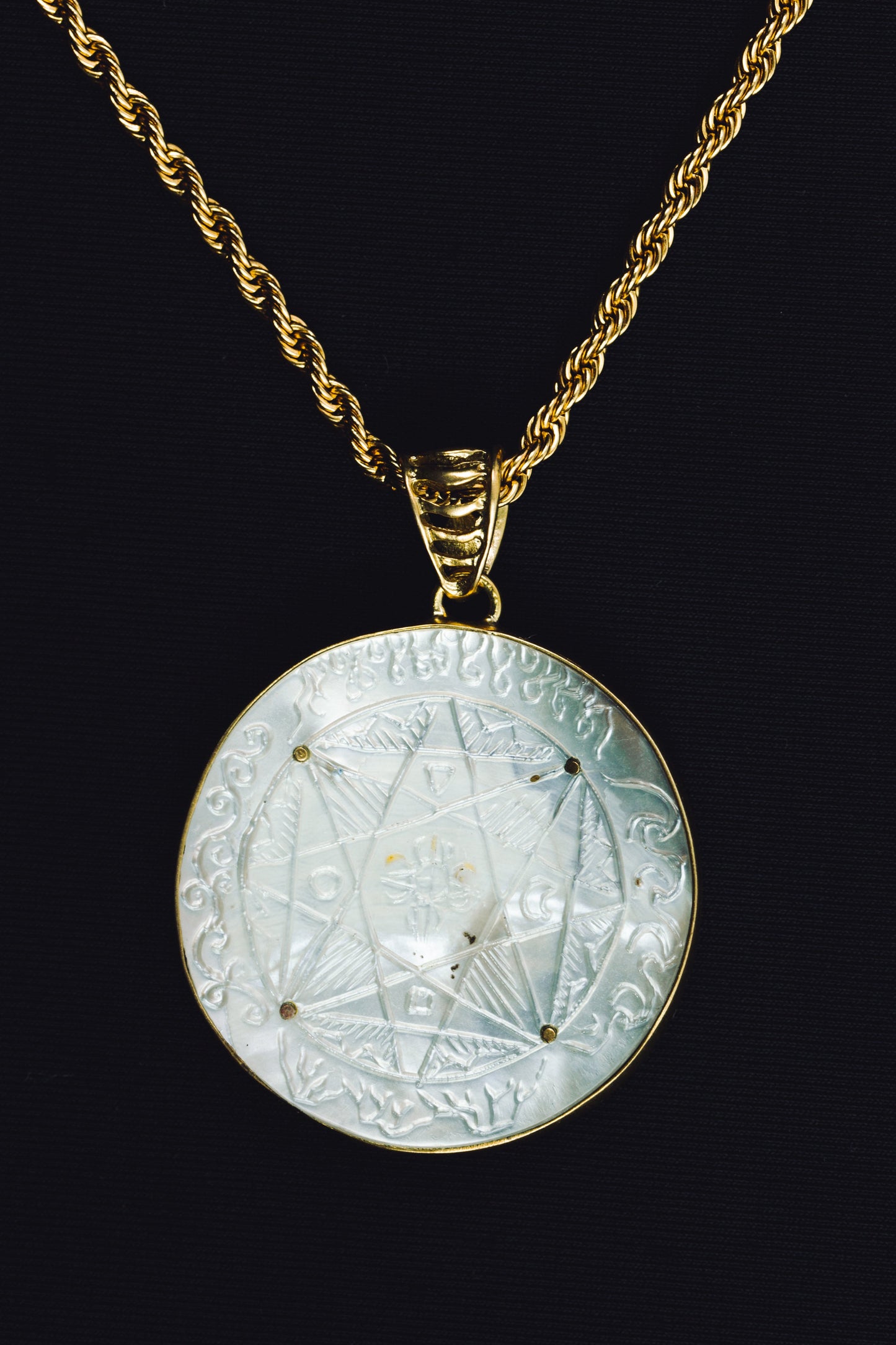 Compass of Love Pendant - Brass - Dark Mother of Pearl Liquid Fire Mantra