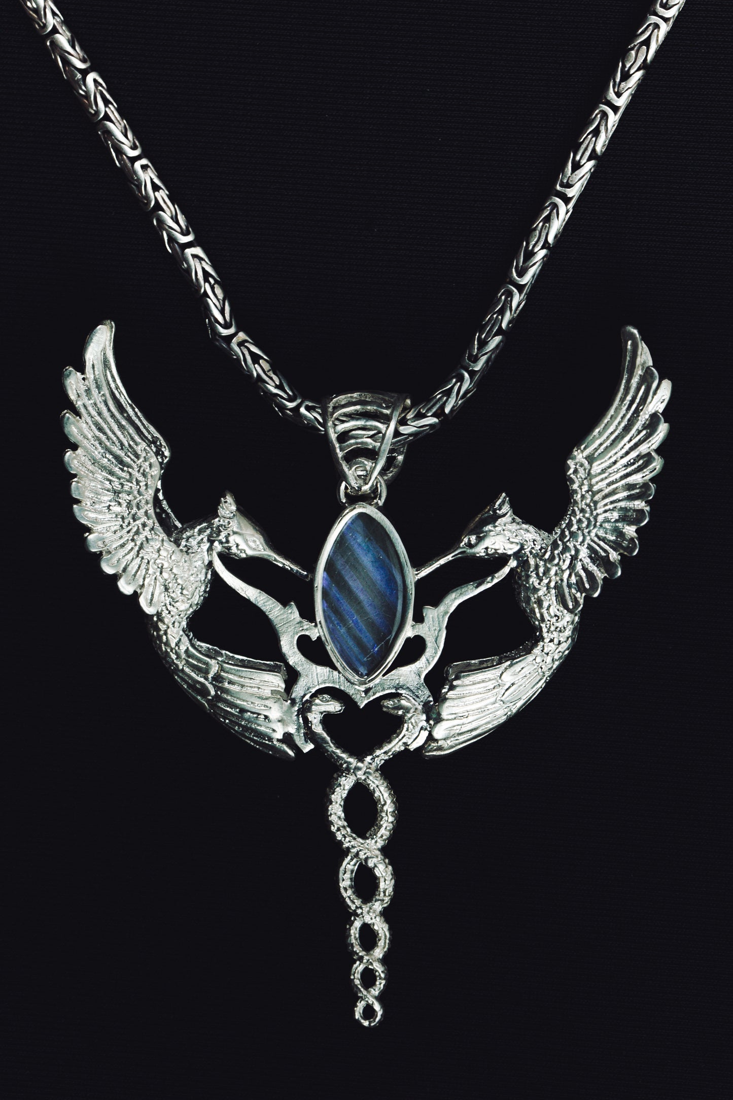 Humming Caduceus Pendant - Sterling Silver - Labradorite