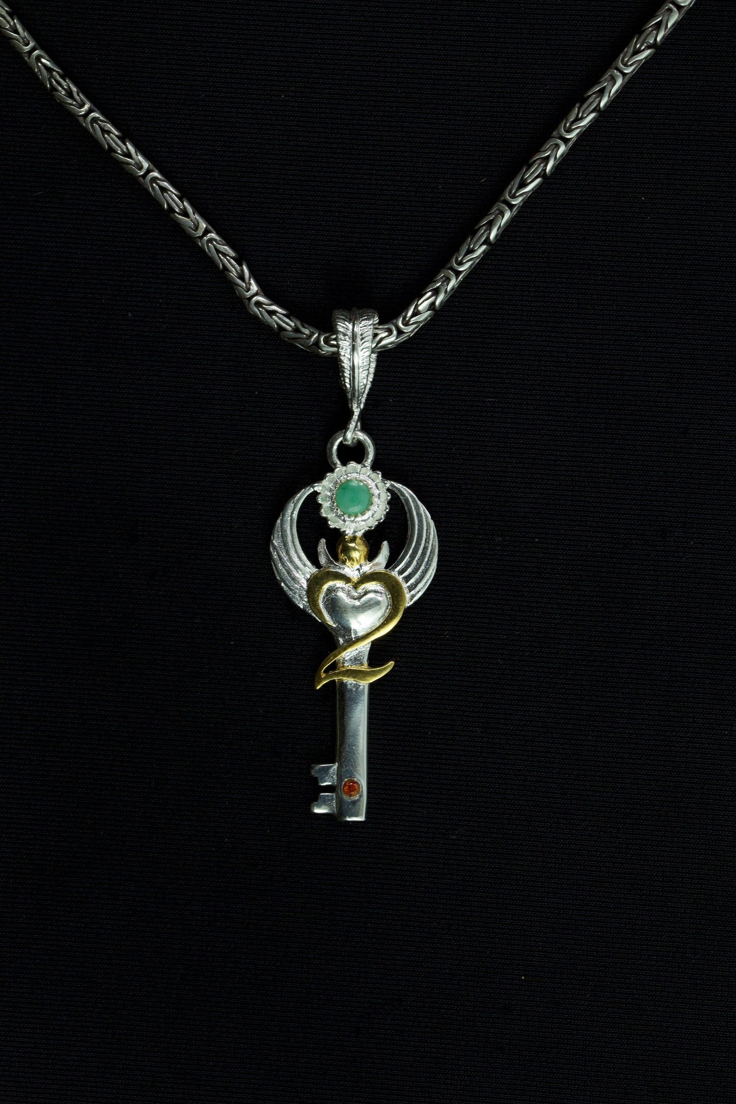 Gratitude Key Pendant - Sterling Silver / 24K Gold Vermeil Liquid Fire Mantra