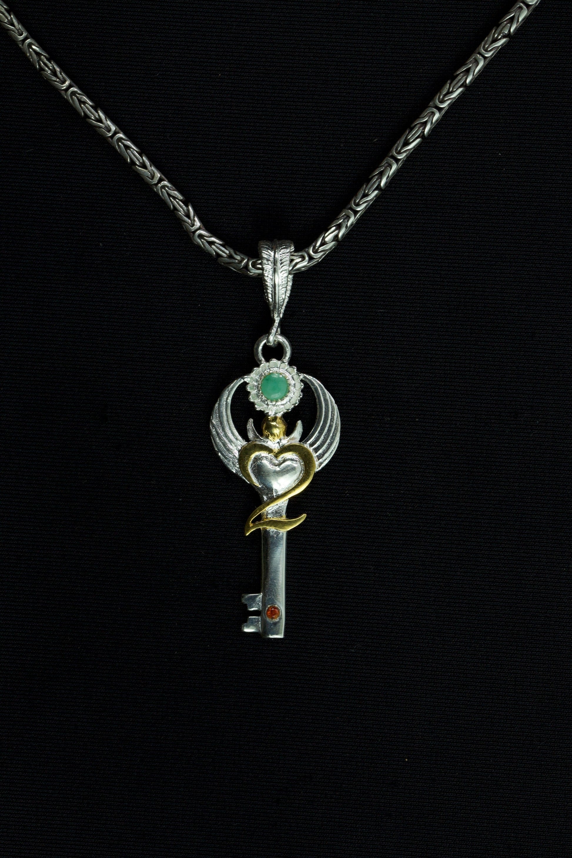 Gratitude Key Pendant - Sterling Silver / 24K Gold Vermeil Liquid Fire Mantra