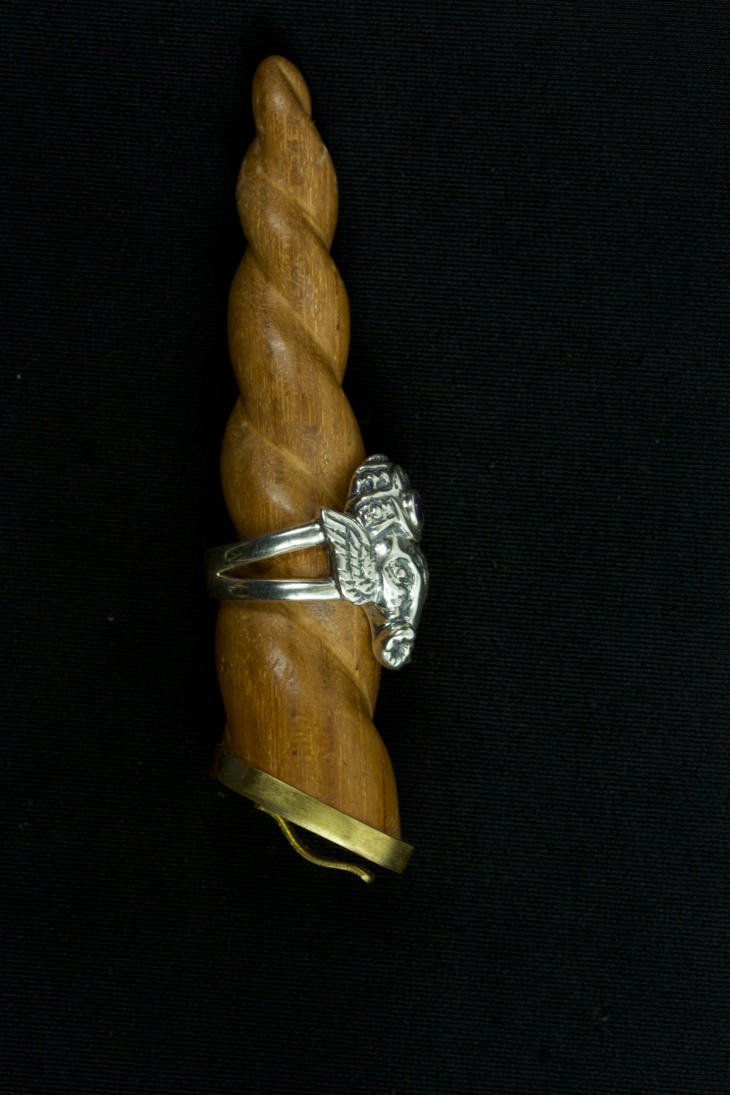 Ganesha Head Ring - Sterling Silver - Amethist