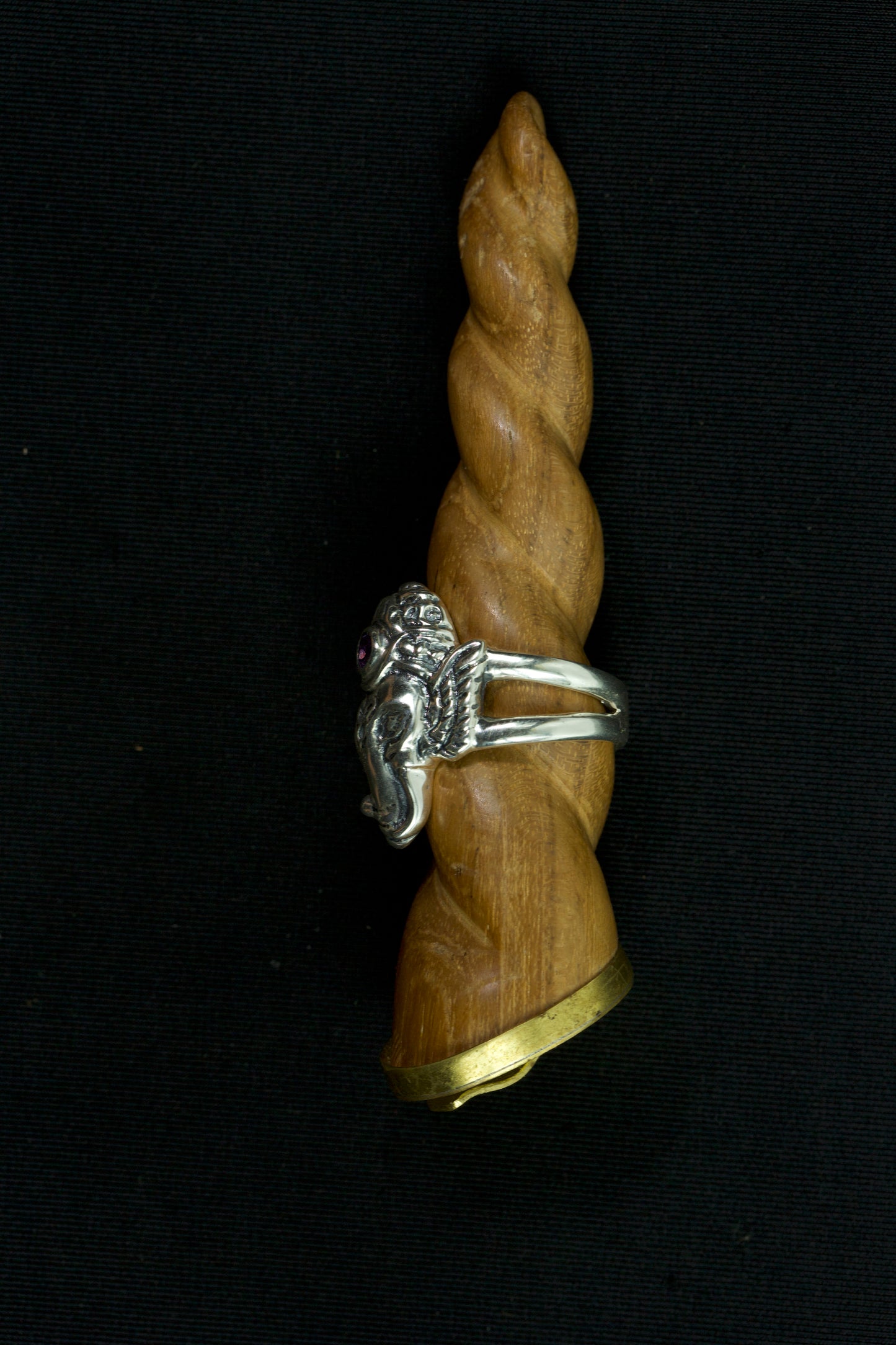 Ganesha Head Ring - Sterling Silver - Amethist