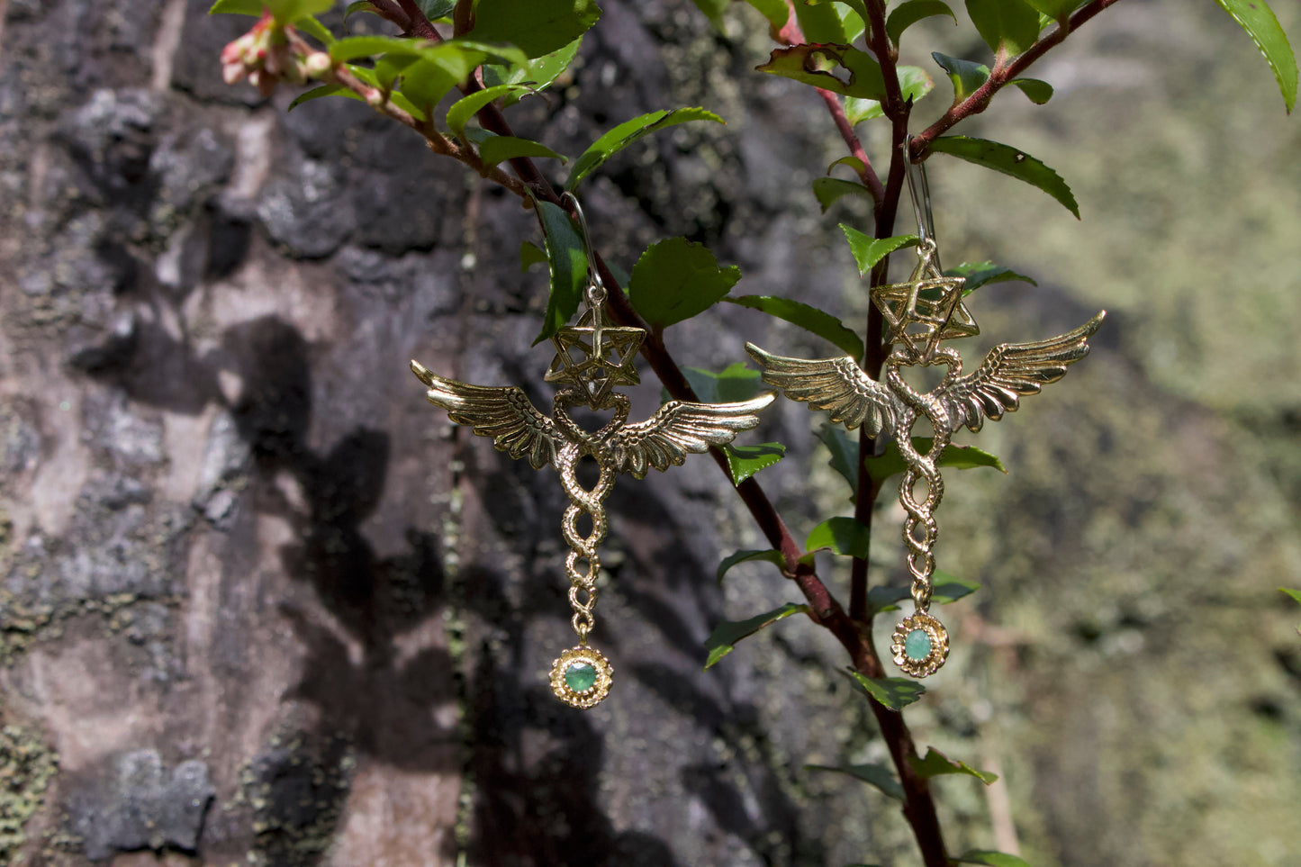 Caduceus Merkaba Earrings Liquid Fire Mantra