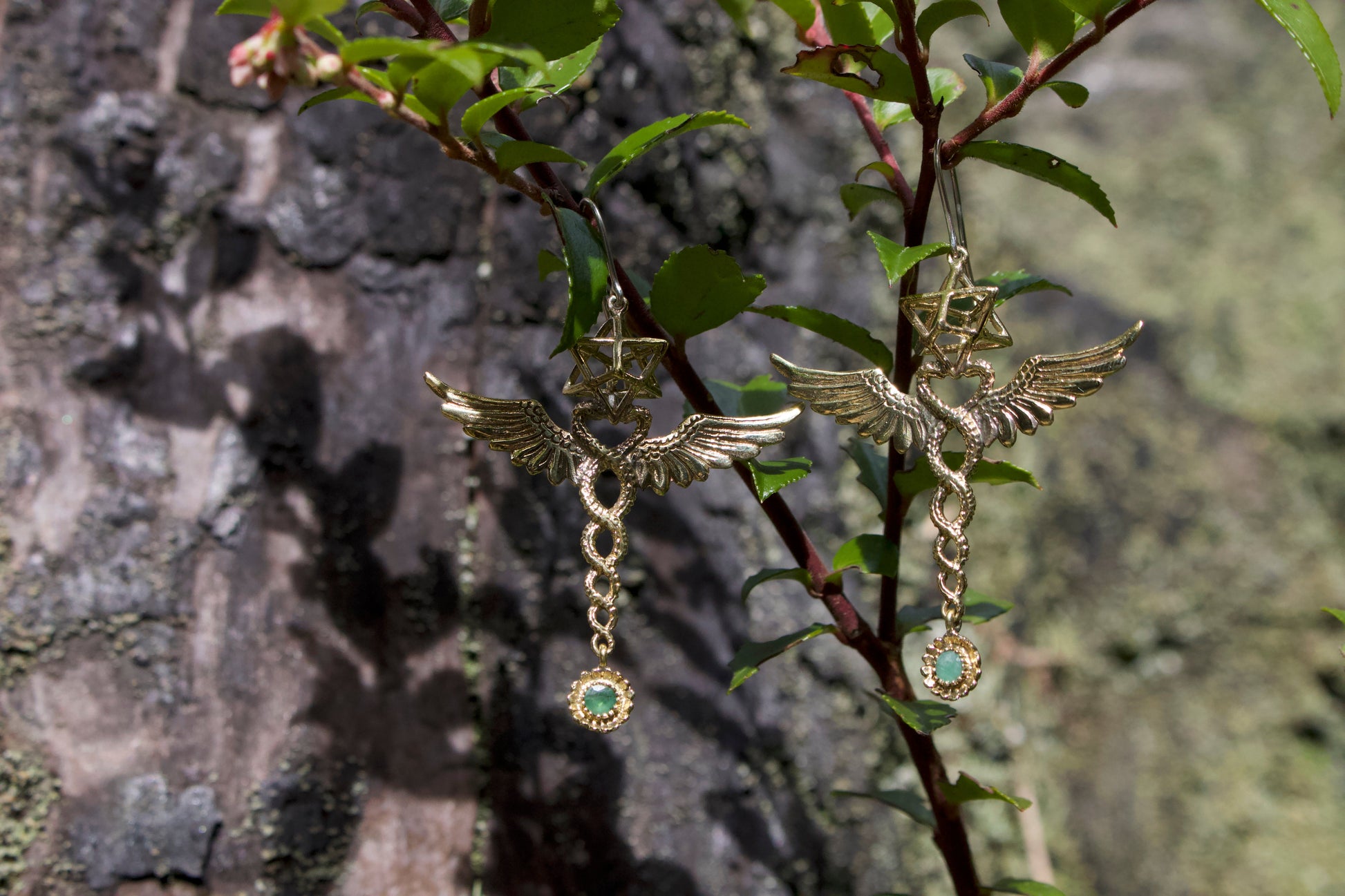 Caduceus Merkaba Earrings Liquid Fire Mantra