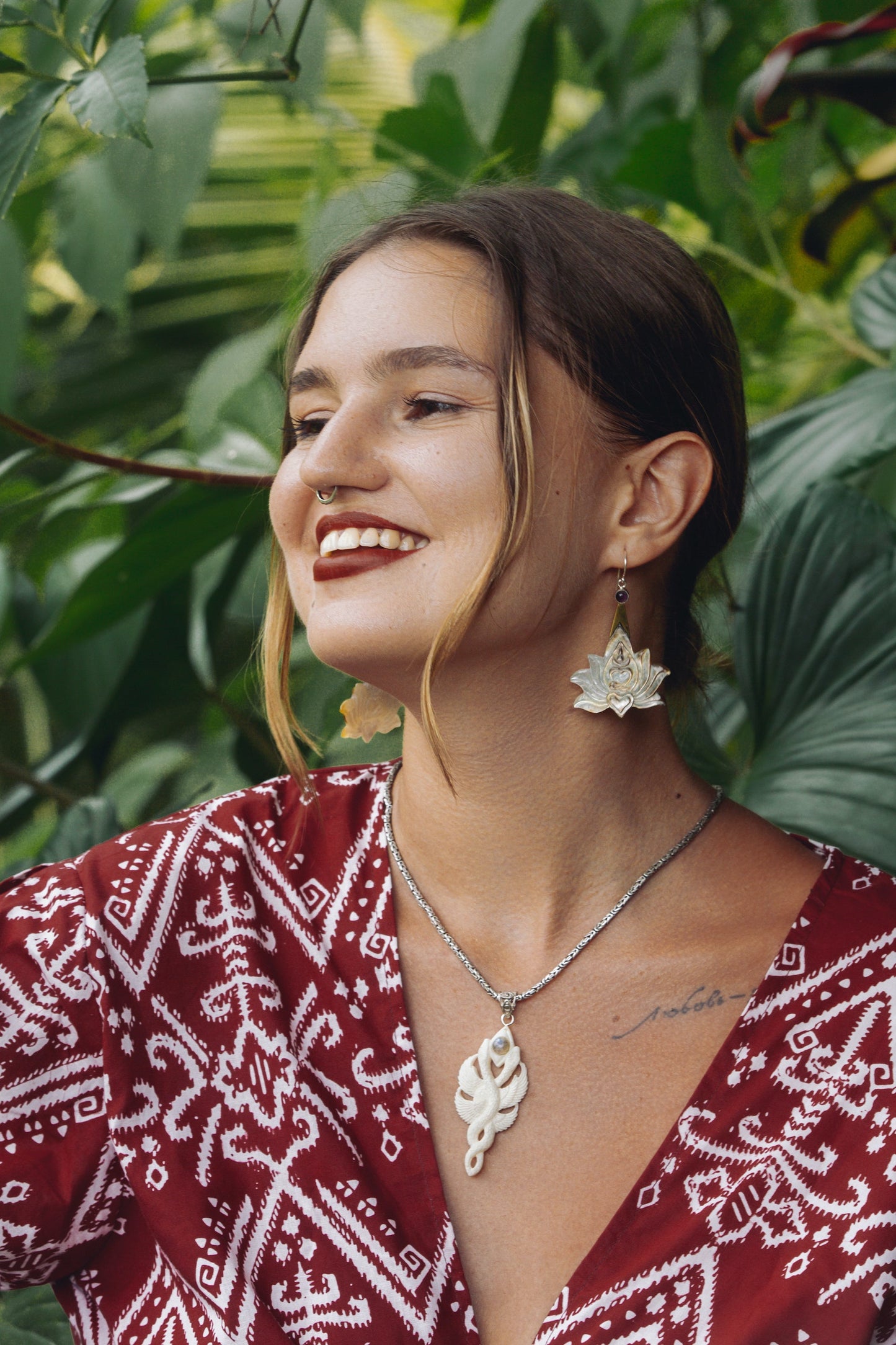 Lotus Om Drop Earrings Liquid Fire Mantra