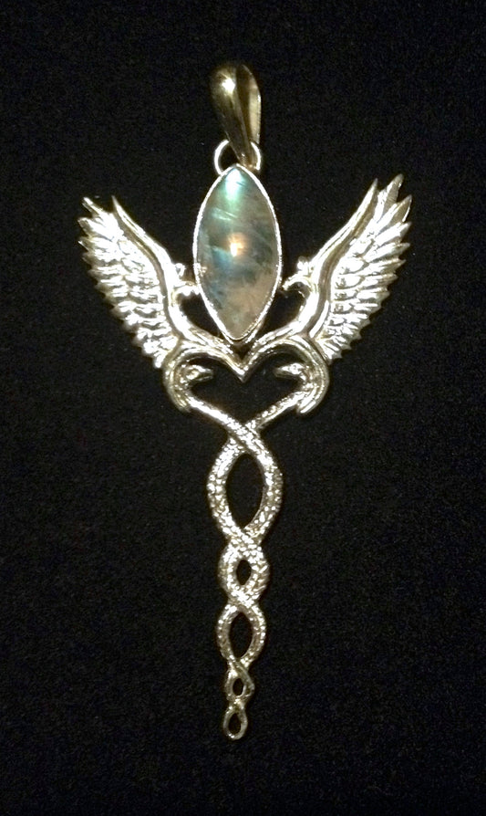 Caduceus Pendant - Sterling Silver - Labradorite