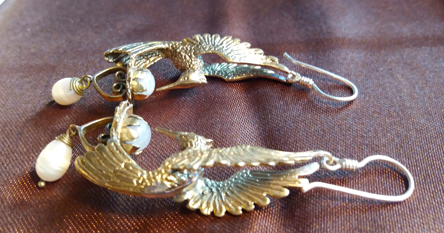 Hummingbird Lotus Earrings Liquid Fire Mantra