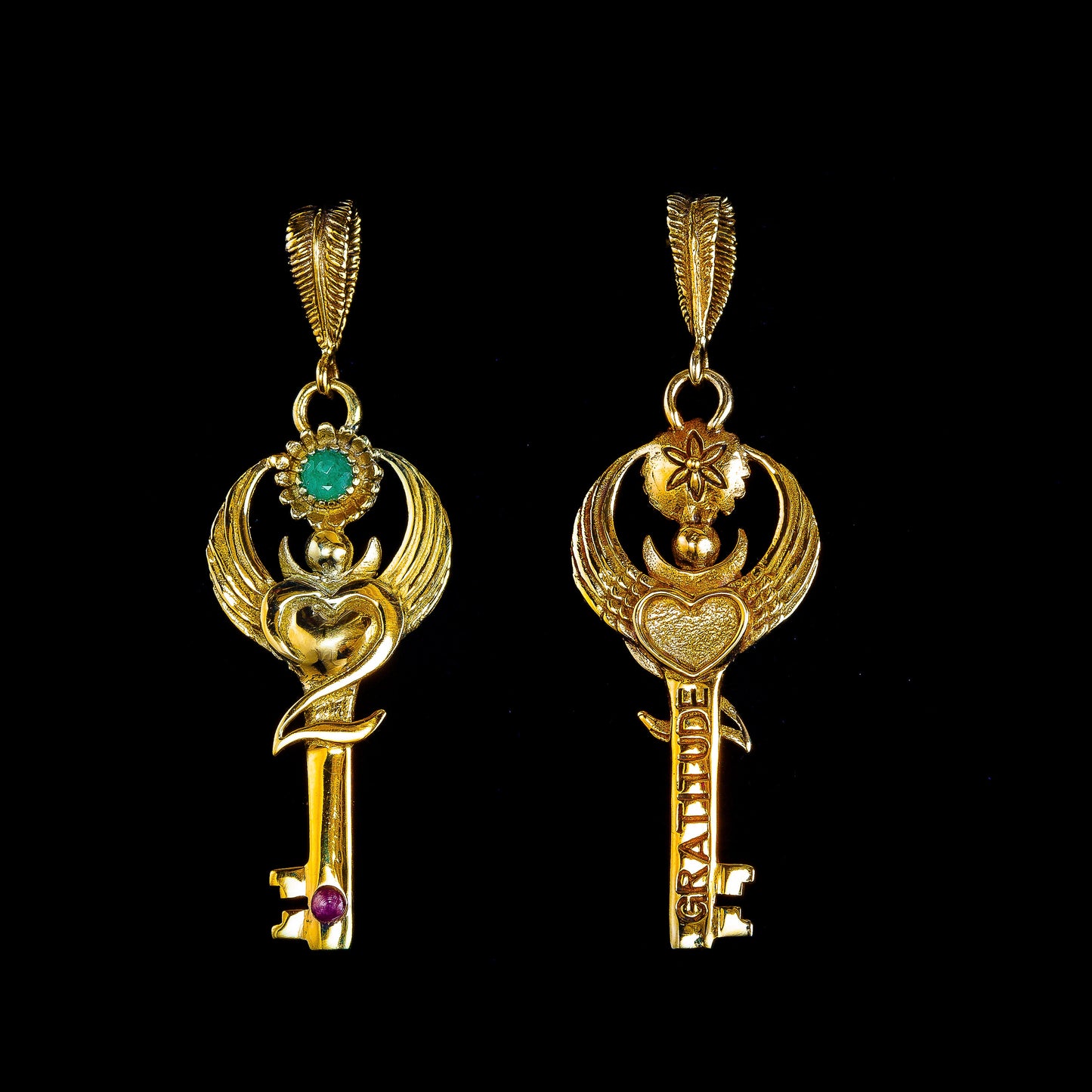 Gratitude Key Pendant - Brass Liquid Fire Mantra