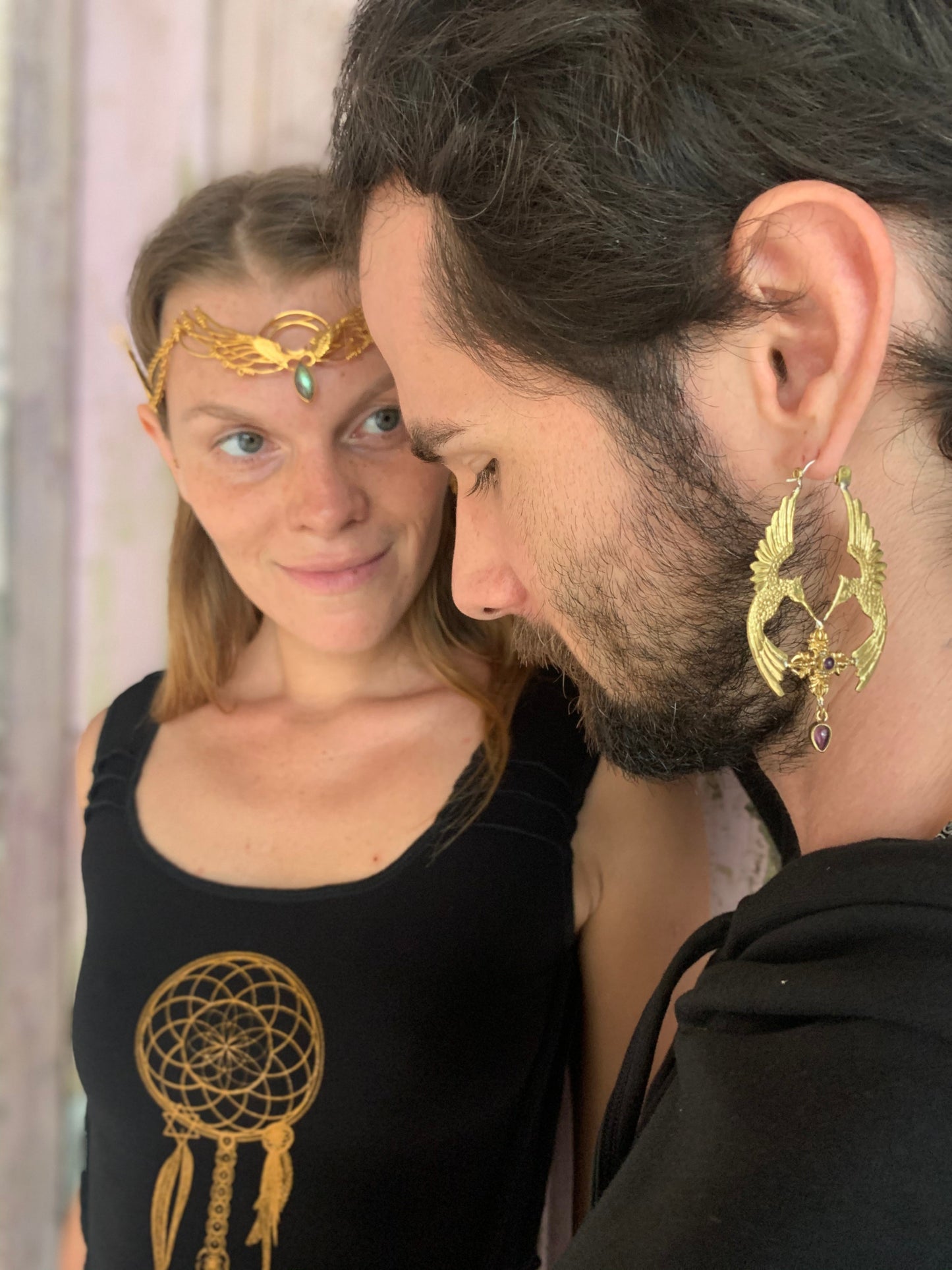 HumGaiaTri Earrings Liquid Fire Mantra