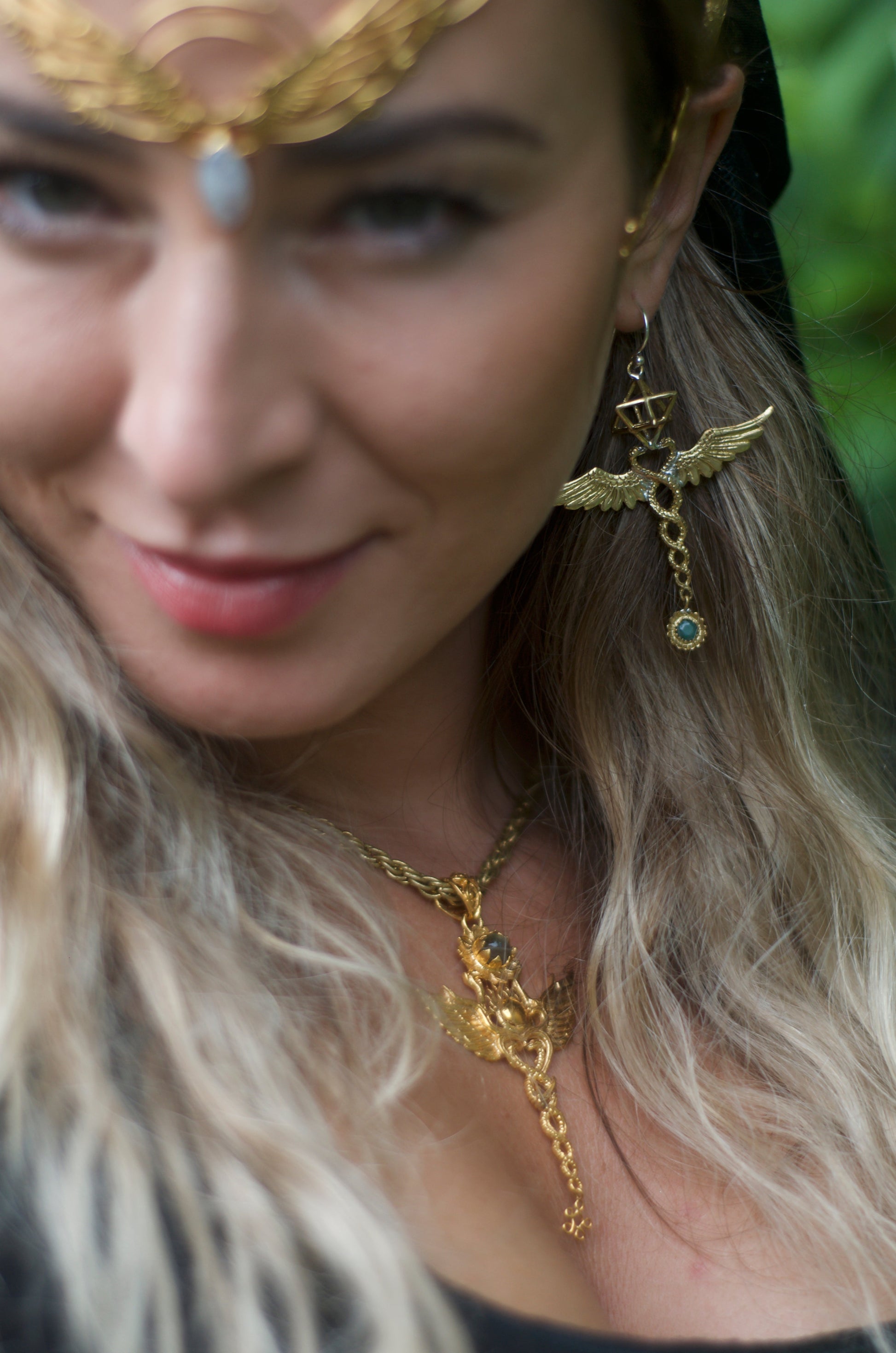 Caduceus Merkaba Earrings Liquid Fire Mantra