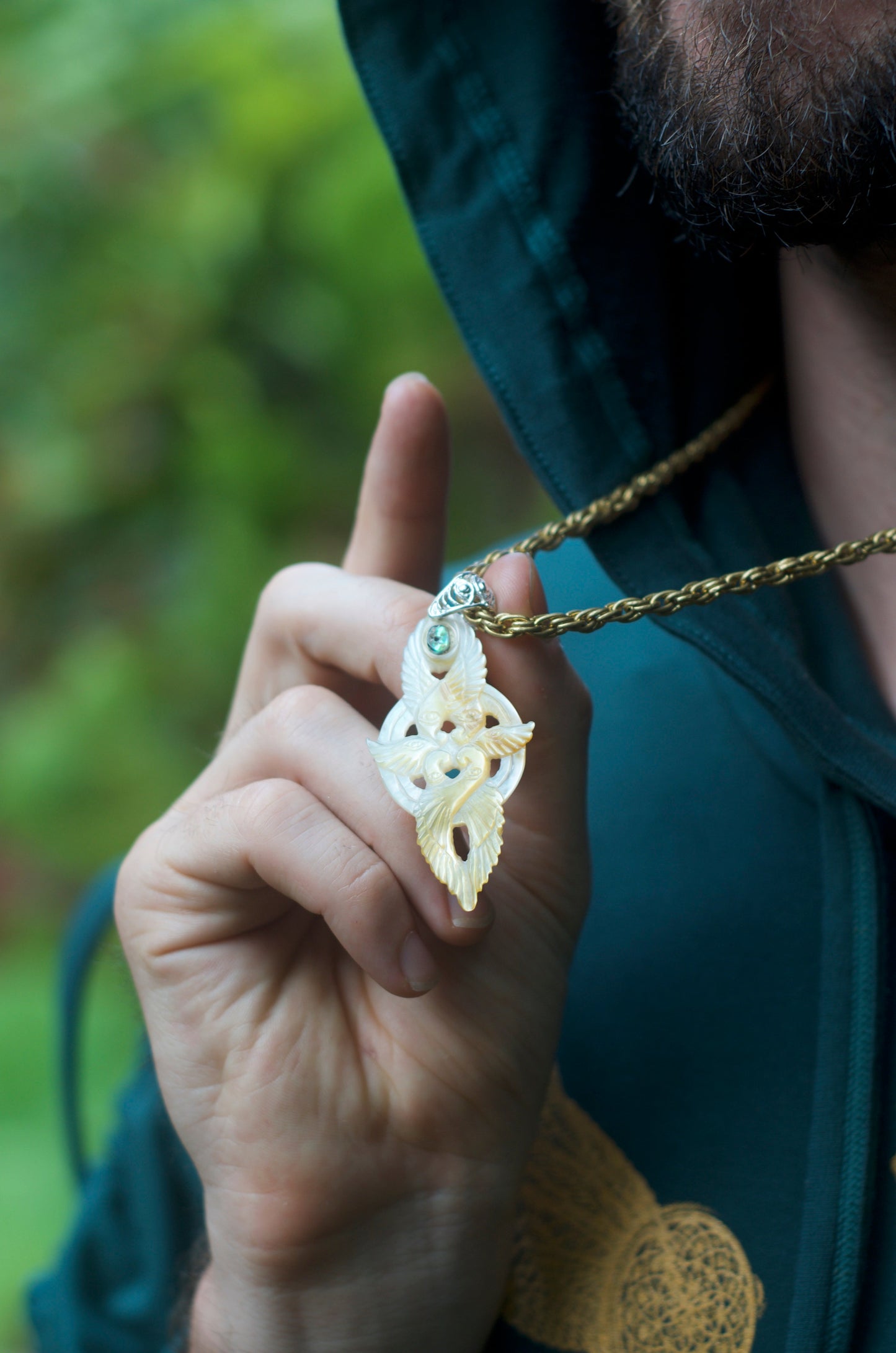 Seraphim Ganesha Pendant - Light Mother of Pearl Liquid Fire Mantra