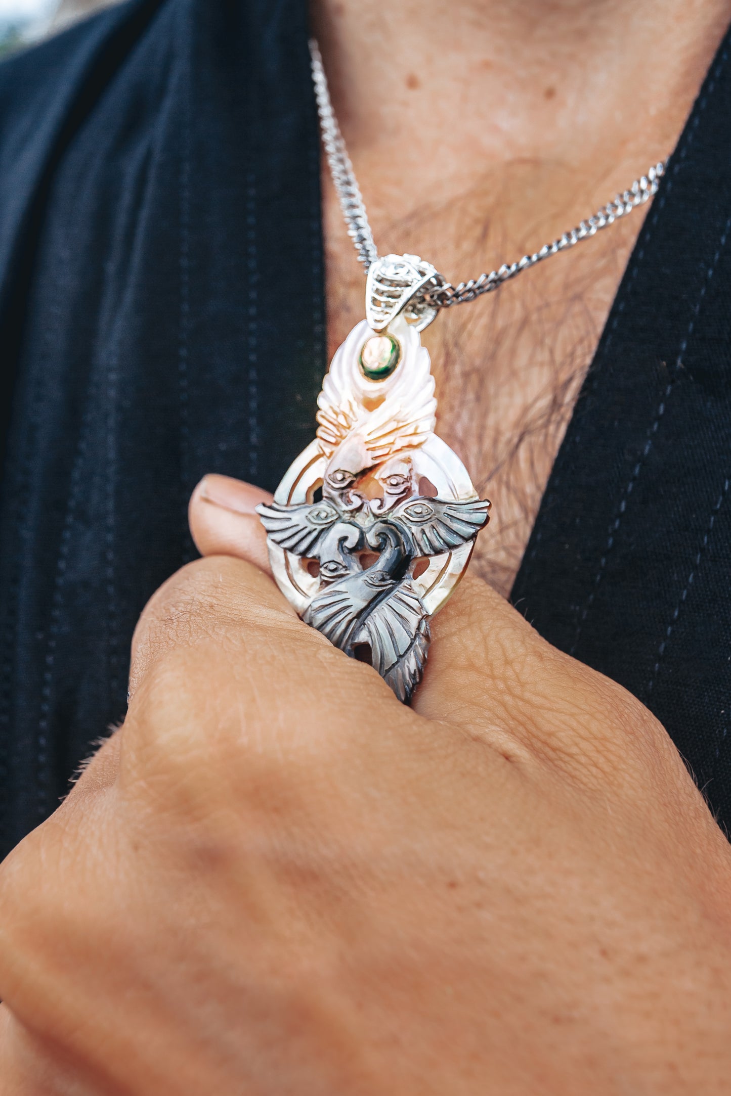 Seraphim Ganesha Pendant - Dark Mother of Pearl