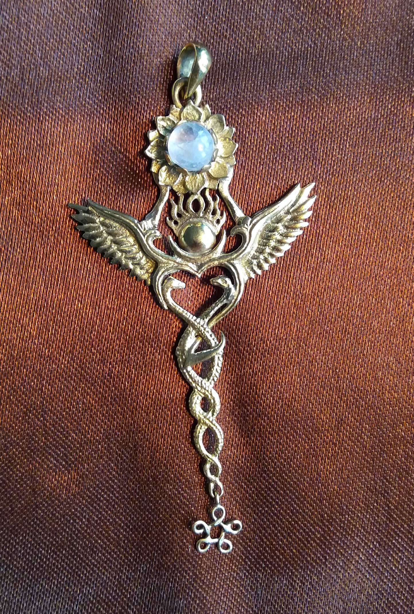 Creation Pendant - Brass - Rainbow Moonstone
