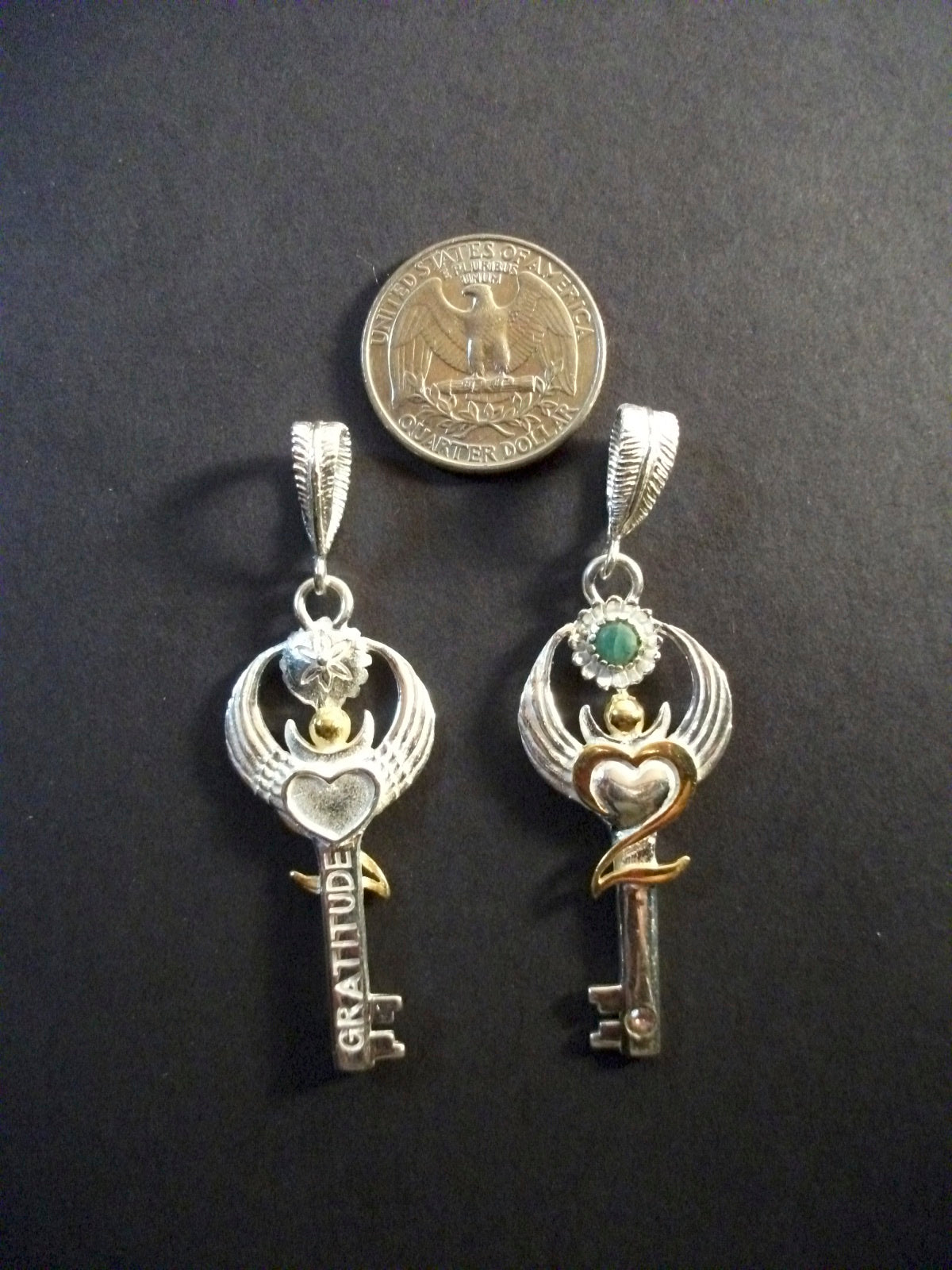 Gratitude Key Pendant - Sterling Silver / 24K Gold Vermeil Liquid Fire Mantra