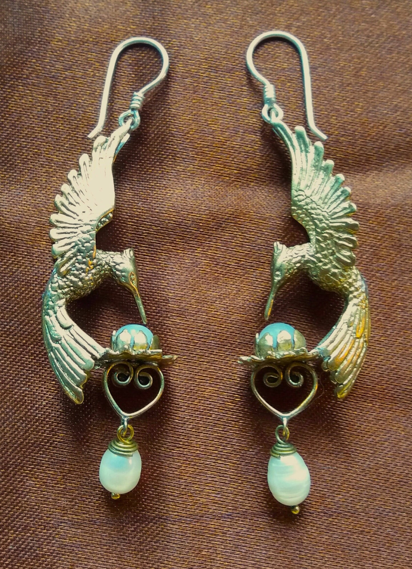 Hummingbird Lotus Earrings Liquid Fire Mantra