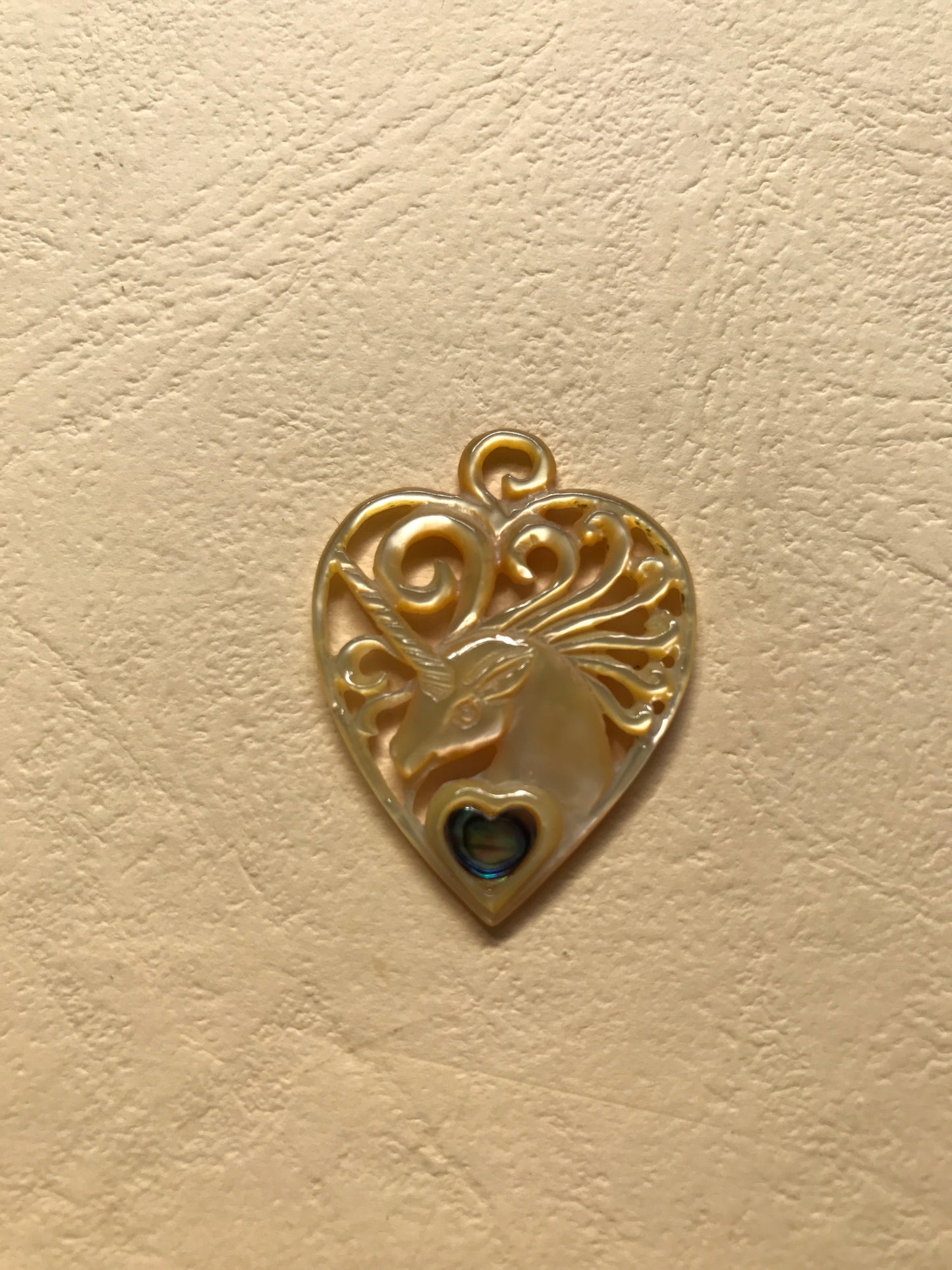 Unicorn Guitar Pick Pendant - Light Mother of Pearl Liquid Fire Mantra