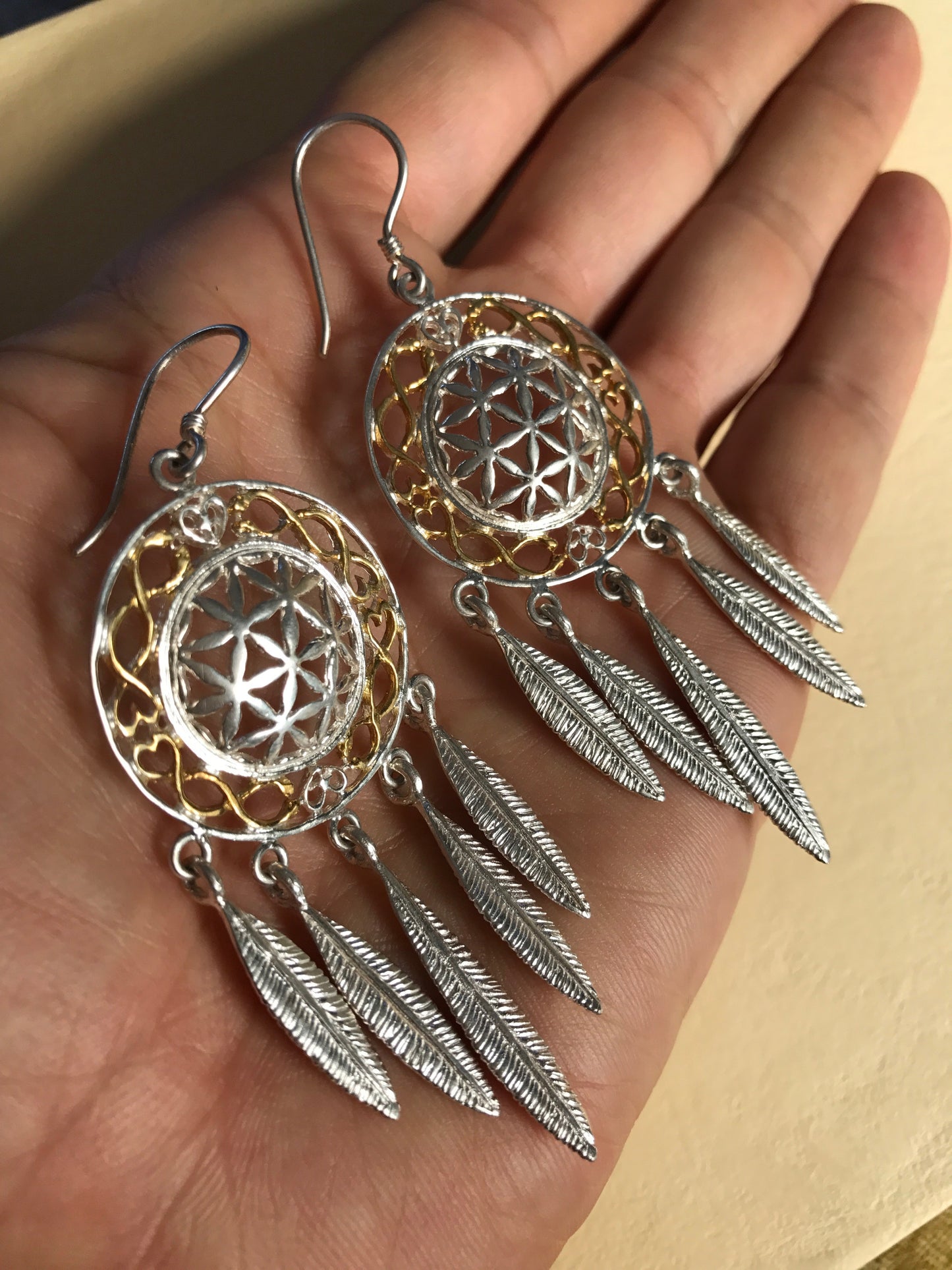 Flower of Life Dreamcatcher Earrings Liquid Fire Mantra
