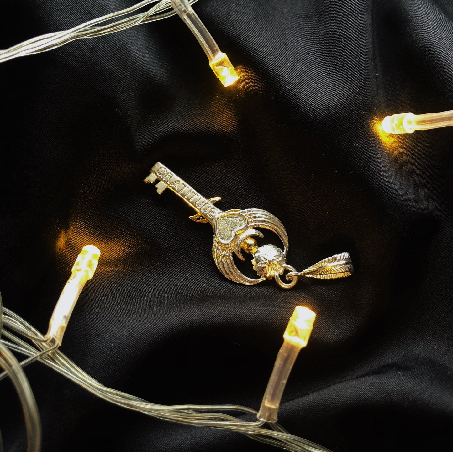 Gratitude Key Pendant - Brass Liquid Fire Mantra