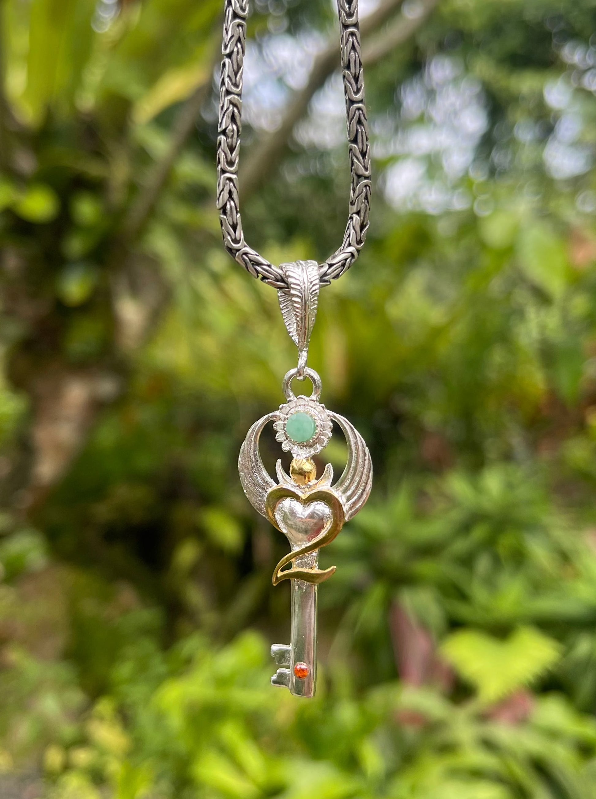 Gratitude Key Pendant - Sterling Silver / 24K Gold Vermeil Liquid Fire Mantra