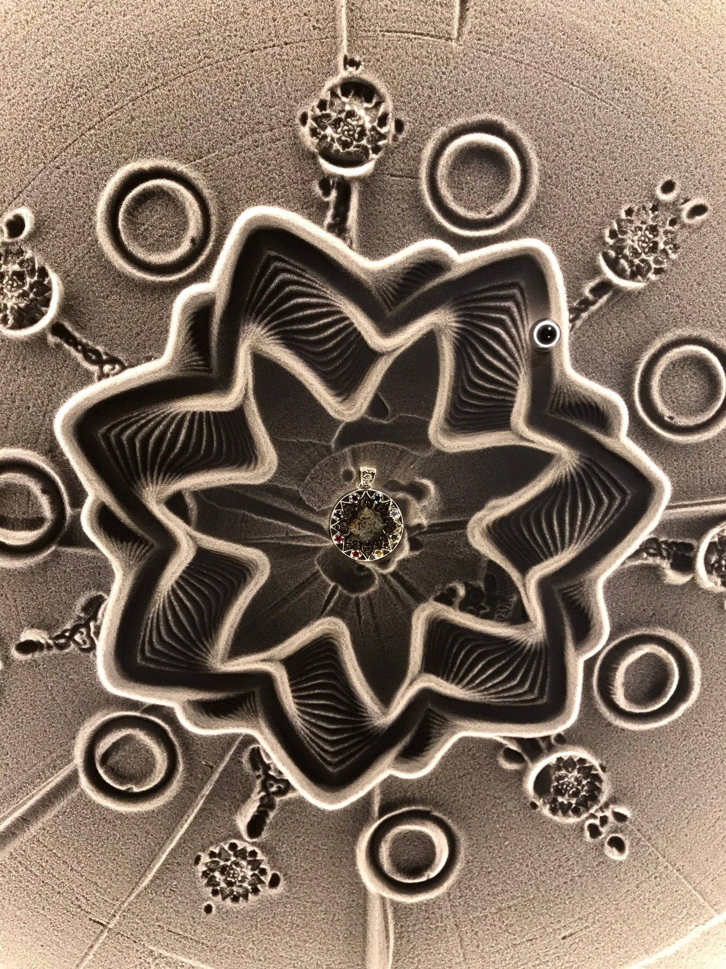 Compass of Love Pendant - Sterling Silver/24K Gold Vermeil-Dark Mother of Pearl Liquid Fire Mantra