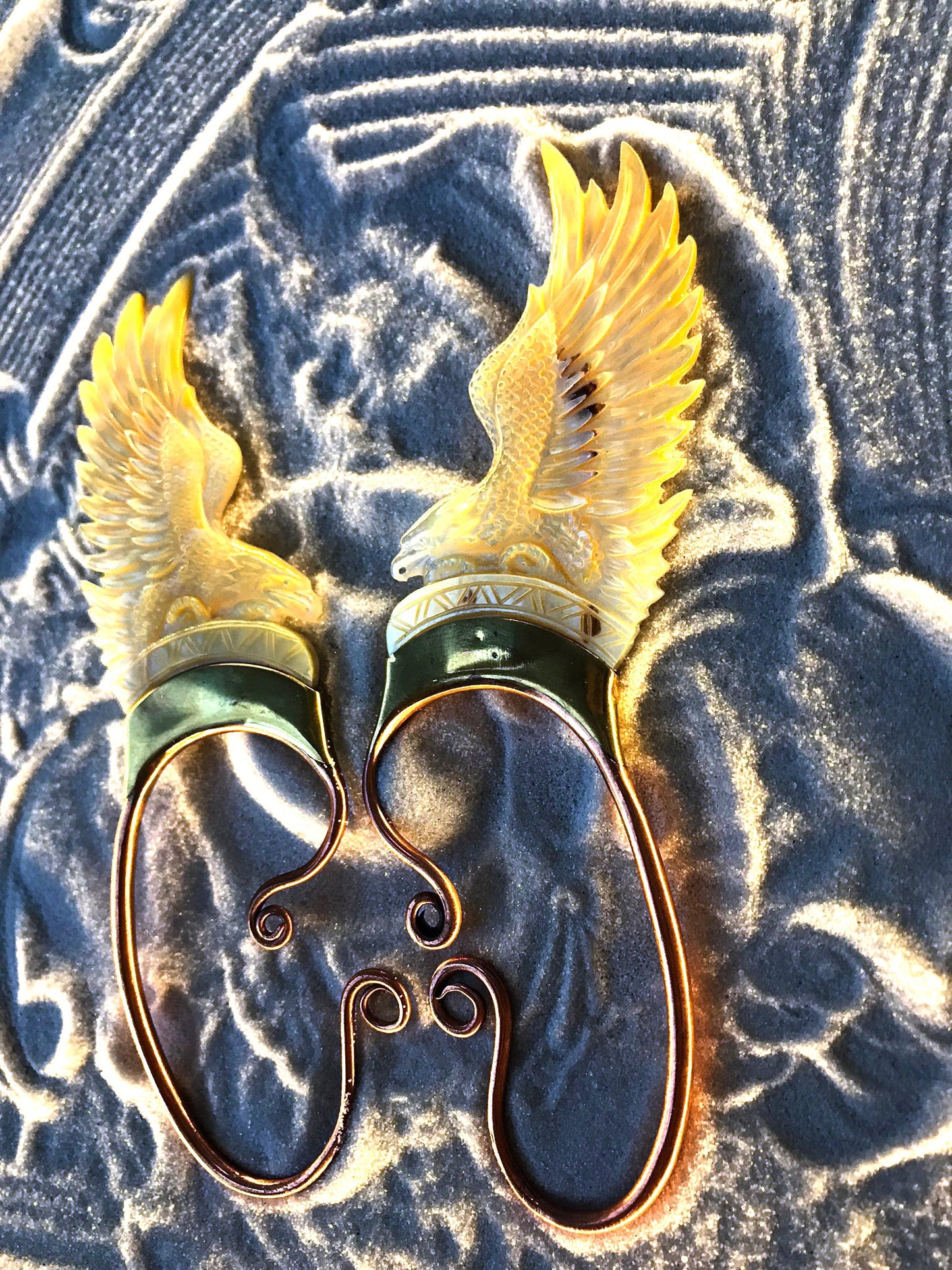 Eagle Wing Ear Cuffs - Light Mother of Pearl Liquid Fire Mantra