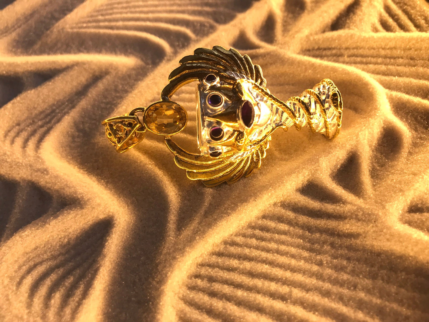 Holy Grail Pendant - Brass / Silver Plated Liquid Fire Mantra